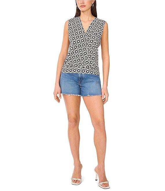 Vince Camuto Woven Surplice V-Neck Sleeveless Printed Top Product Image