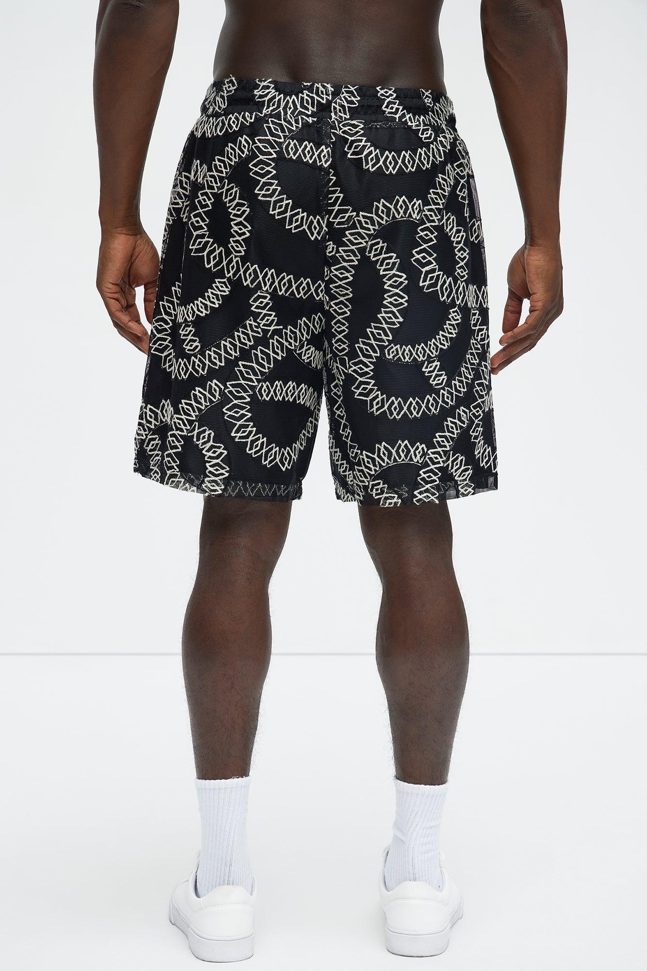Embroidered Netting Relaxed Shorts - Black Product Image