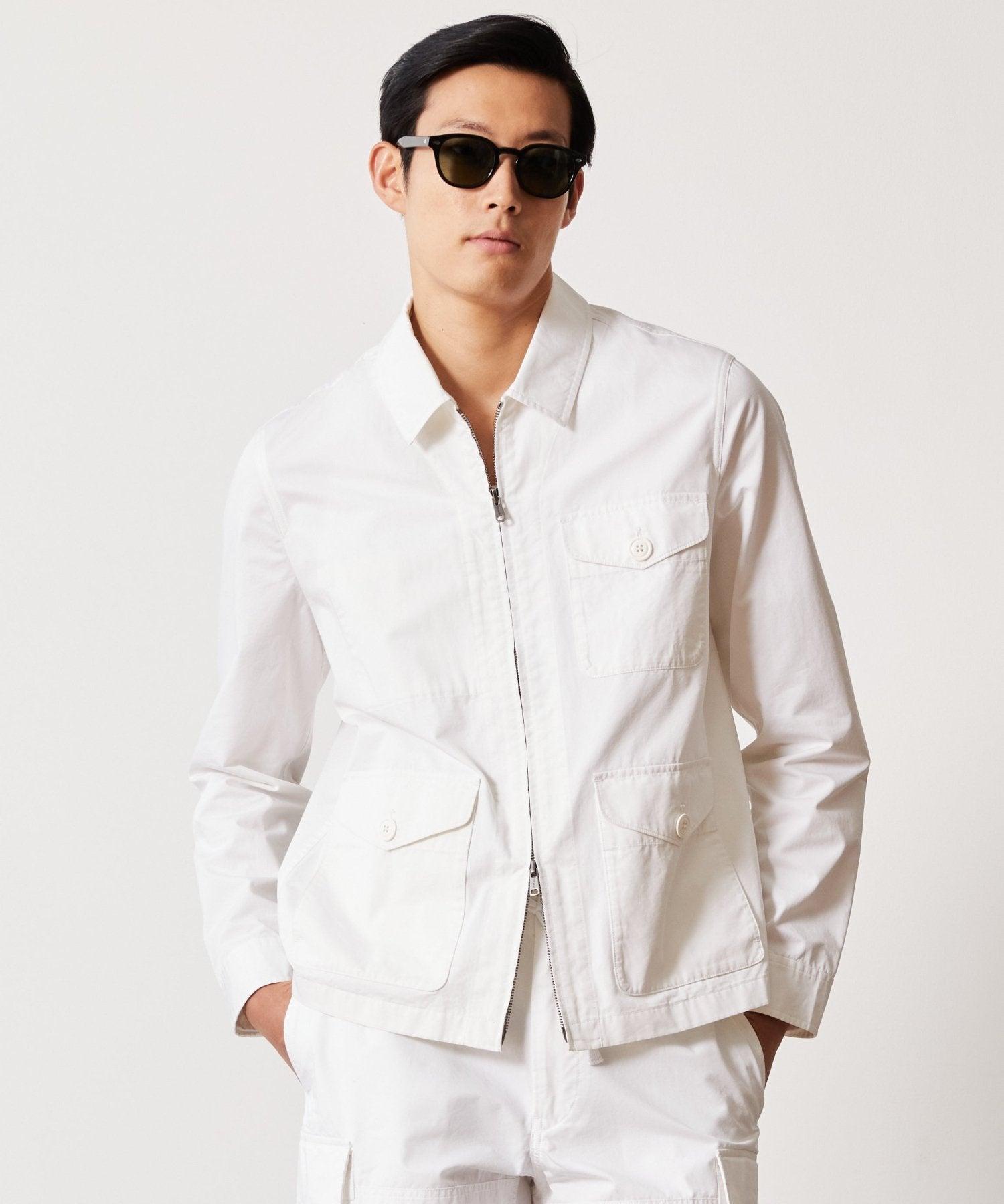 Lightweight Cotton Military Jacket in White Product Image