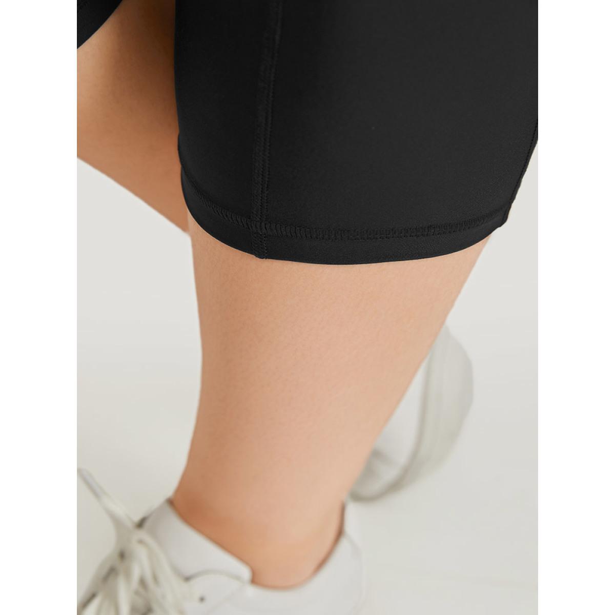 Plus Size Plain Patchwork Pocket Wideband Waist Leggings Women Black Casual High stretch High Rise Dailywear Leggings BloomChic 22-24/3X Product Image