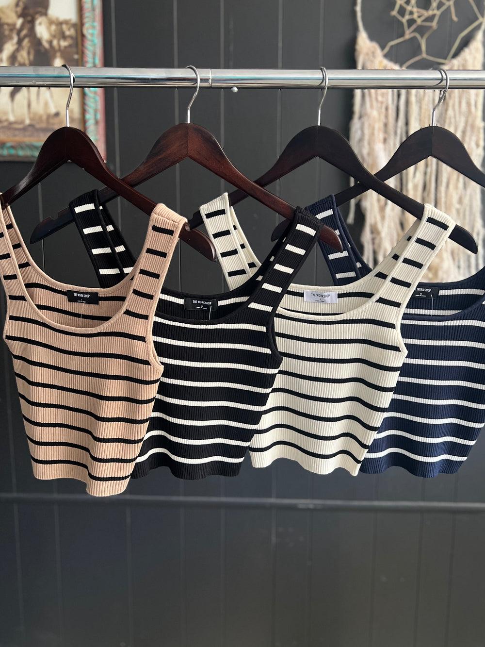 Striped Ribbed Cropped Tank - 4 Colors Product Image