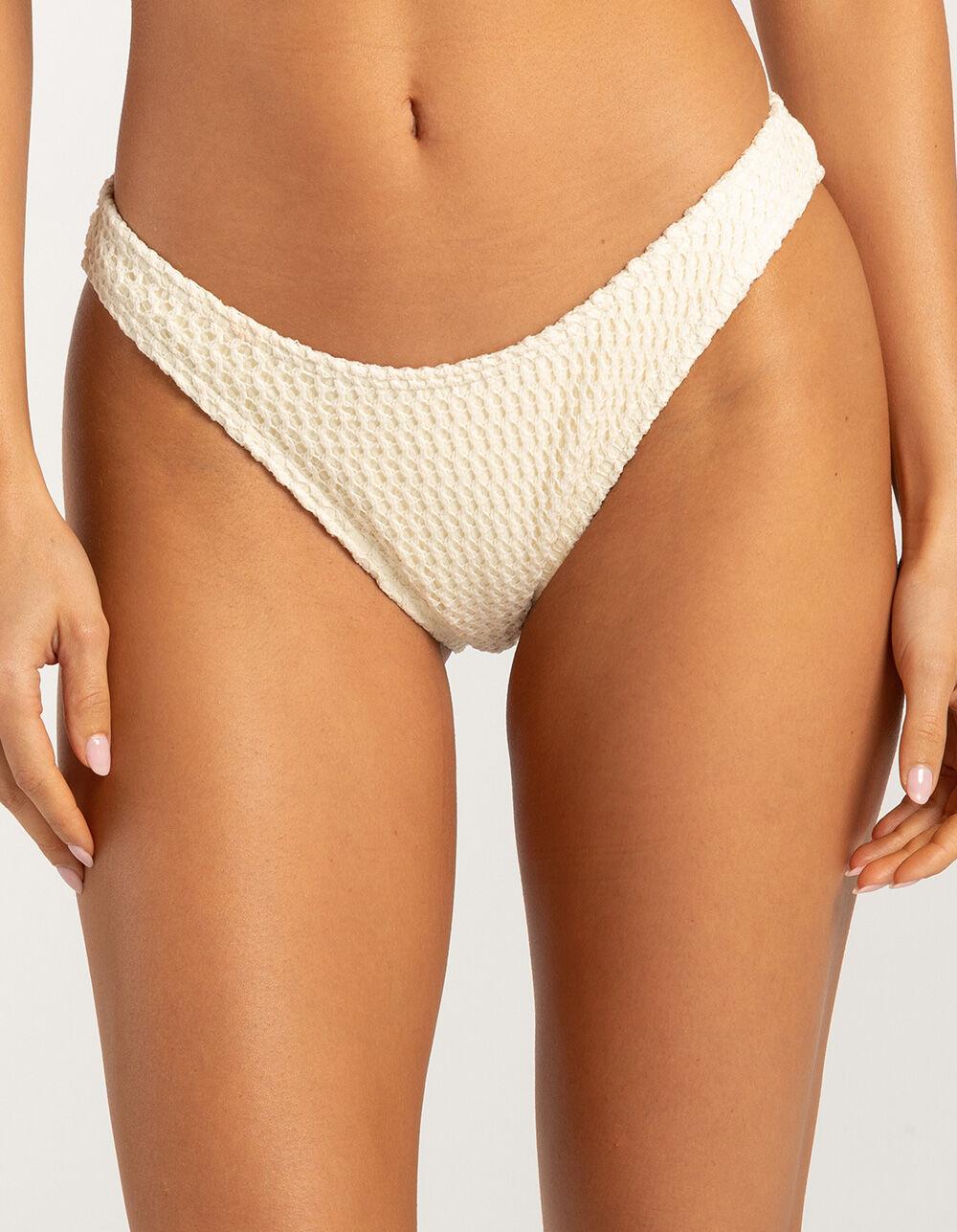 FULL TILT Cheekier High Leg Crochet Bikini Bottoms - CREAM Product Image