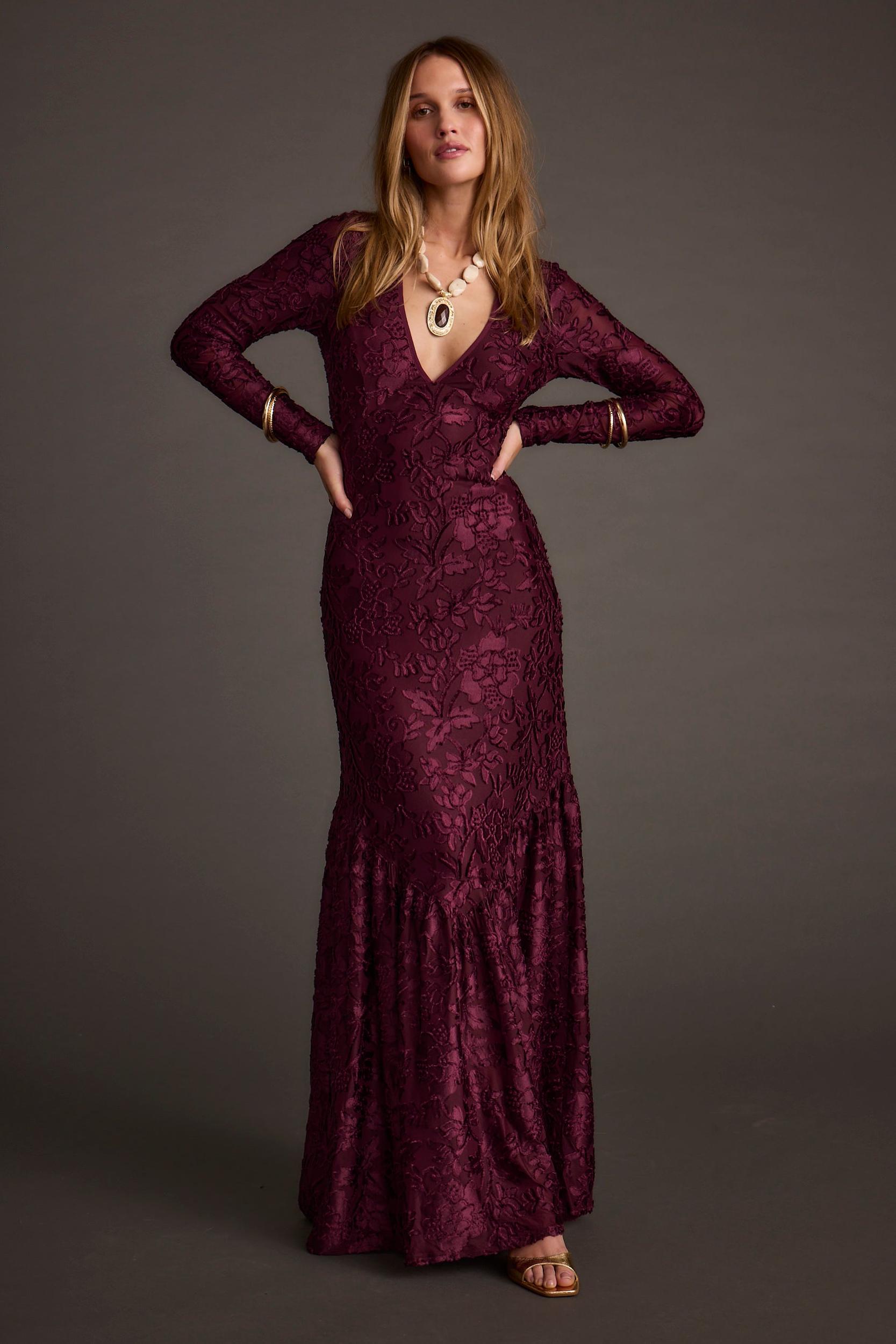 Angela Mulberry Velvet Burnout Long Sleeve Maxi Dress Product Image