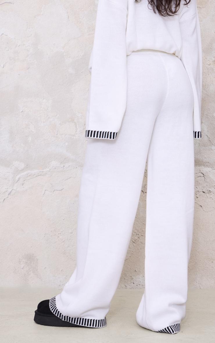 Cream Contrast Stitch Detail Knit Drawstring Waist Pants Product Image