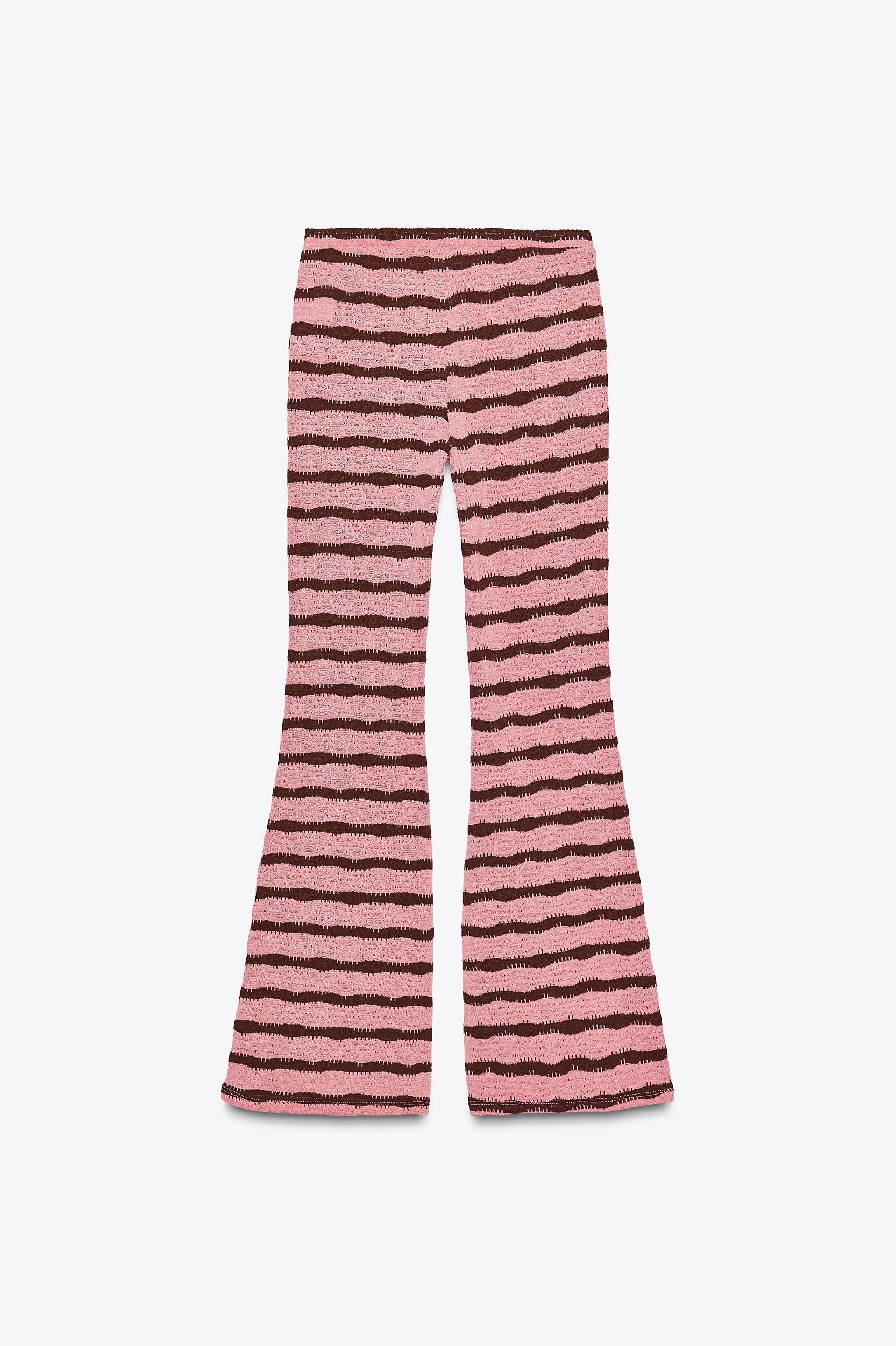 CUT-OUT STRIPED KNIT FLARE PANTS Product Image