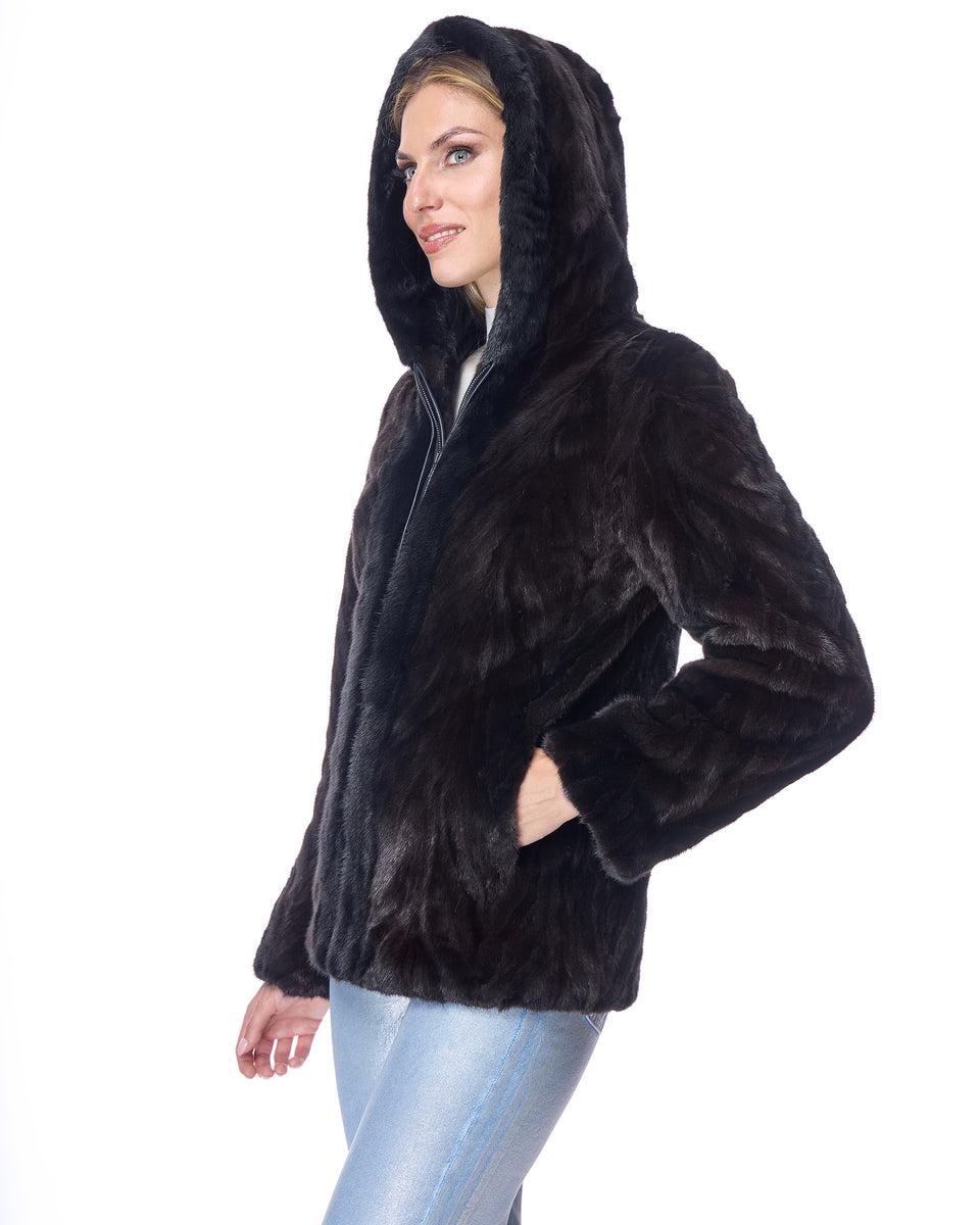 Hooded Mink Sections Jacket Product Image