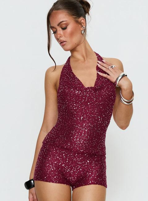 Vinezza Halter Glitter Knit Top Cherry Product Image