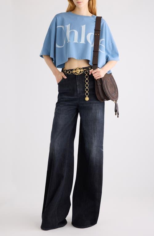 CHLOÉ Women Light Blue Jersey Cropped Logo T-shirt Product Image