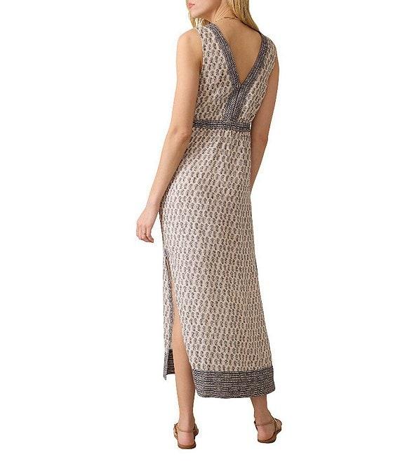 Faherty Macey Knit Linen Printed V-Neck Sleeveless A-Line Maxi Dress Product Image