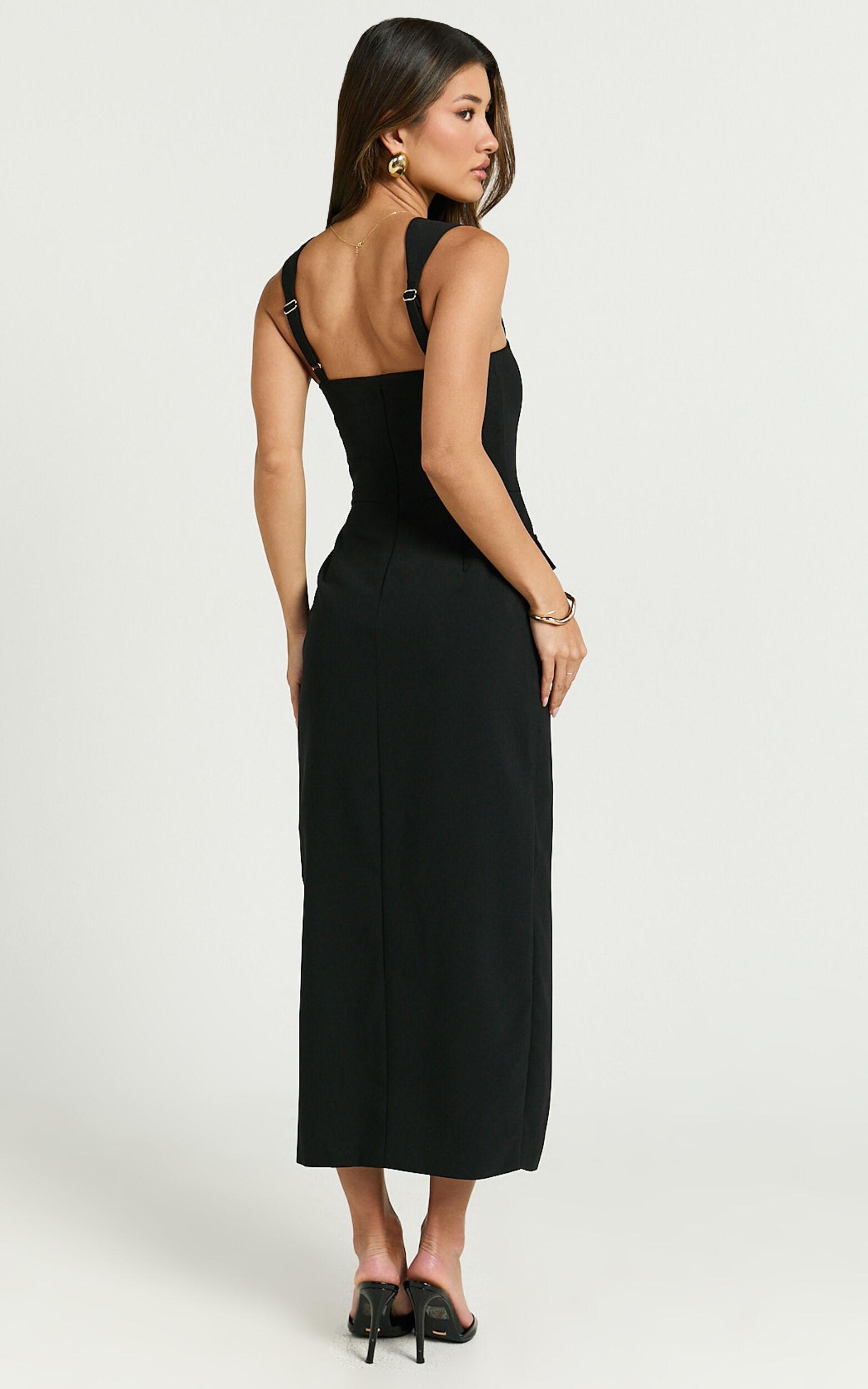 Garcia Midi Dress - Square Neck Wide Straps Fitted Wrap Skirt Dress in Black Product Image