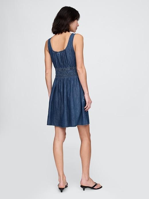 Denim Tie-Front Smocked Waist Mini Dress Product Image