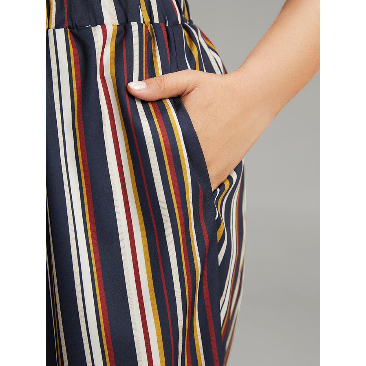 Plus Size Colour Striped Contrast Elastic Waist Wide Leg Pants Women Multicolor Casual Wide Leg High Rise Dailywear Pants BloomChic 10/M Product Image