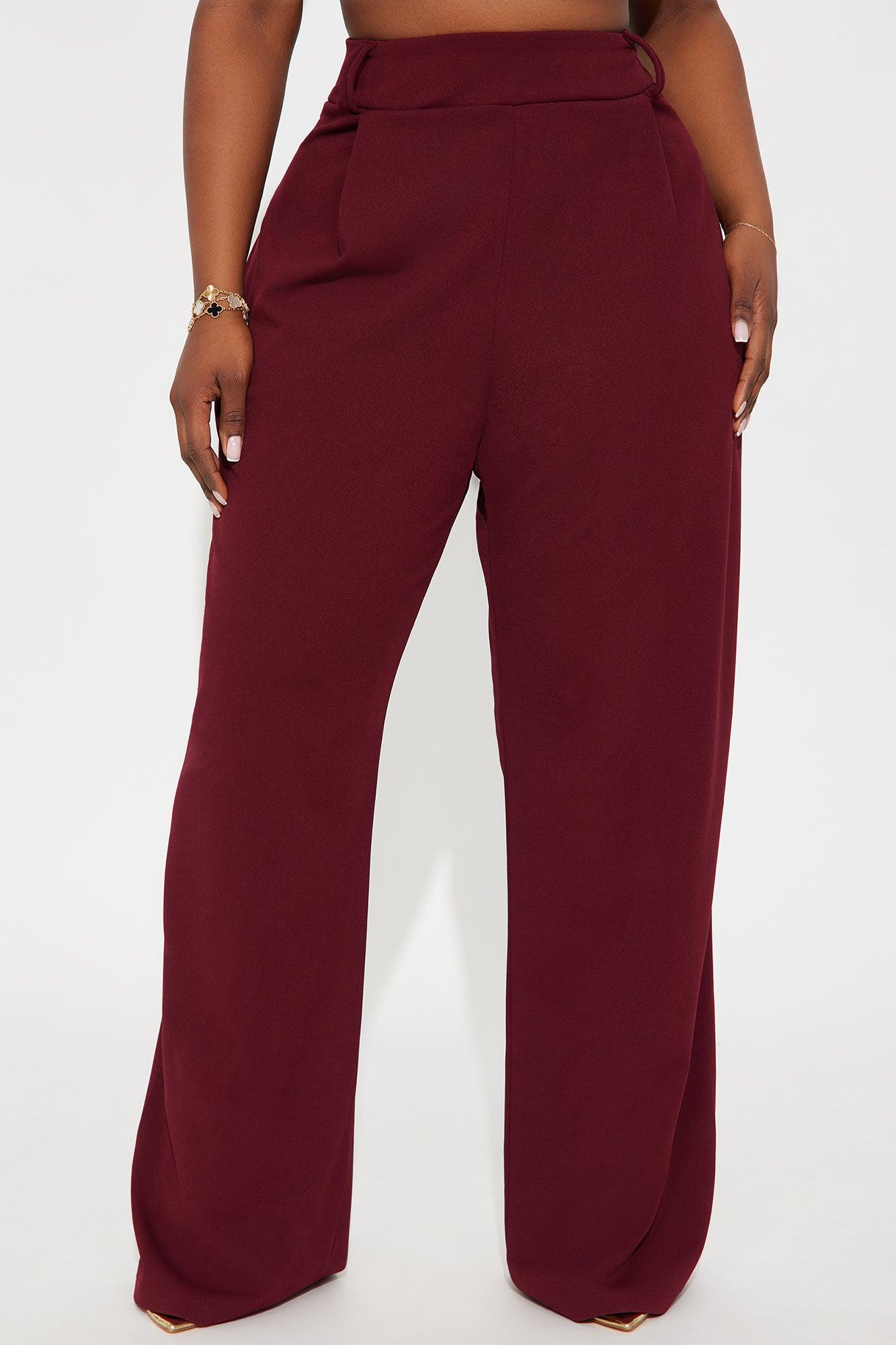 Late To The Meeting Wide Leg Trouser Pant - Burgundy Female Product Image