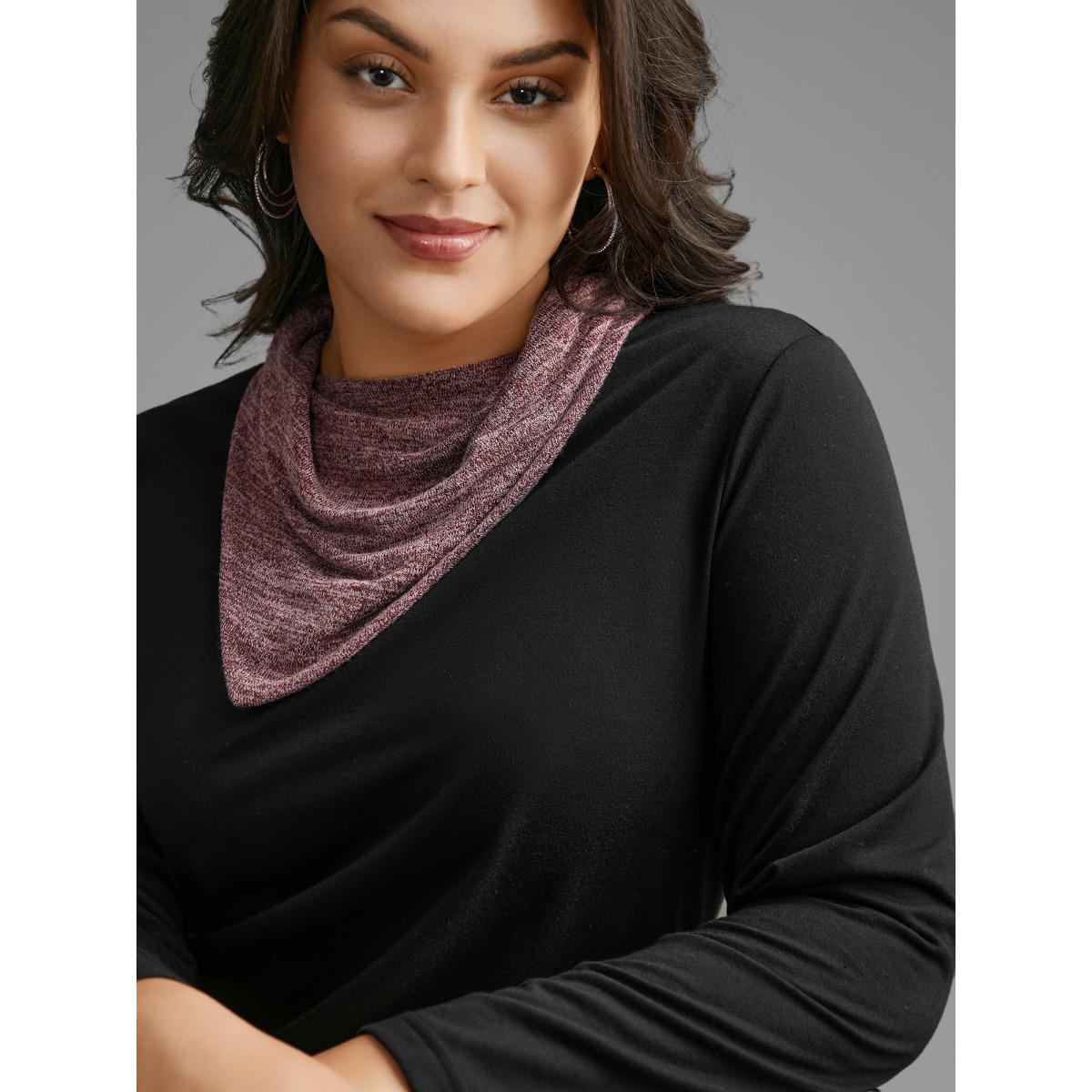 Plus Size Heather Patchwork Turtleneck Midi Dress Black Women Casual Contrast Ruffled collar Long Sleeve Curvy BloomChic 10/M Product Image