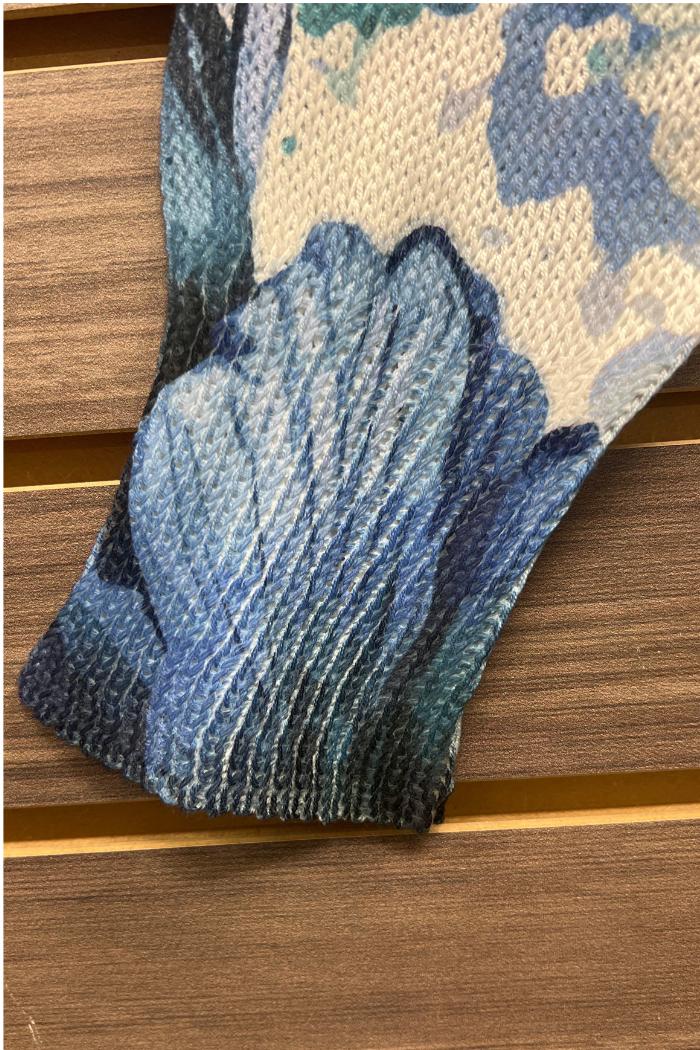 Blue Floral Knit Sweater Product Image