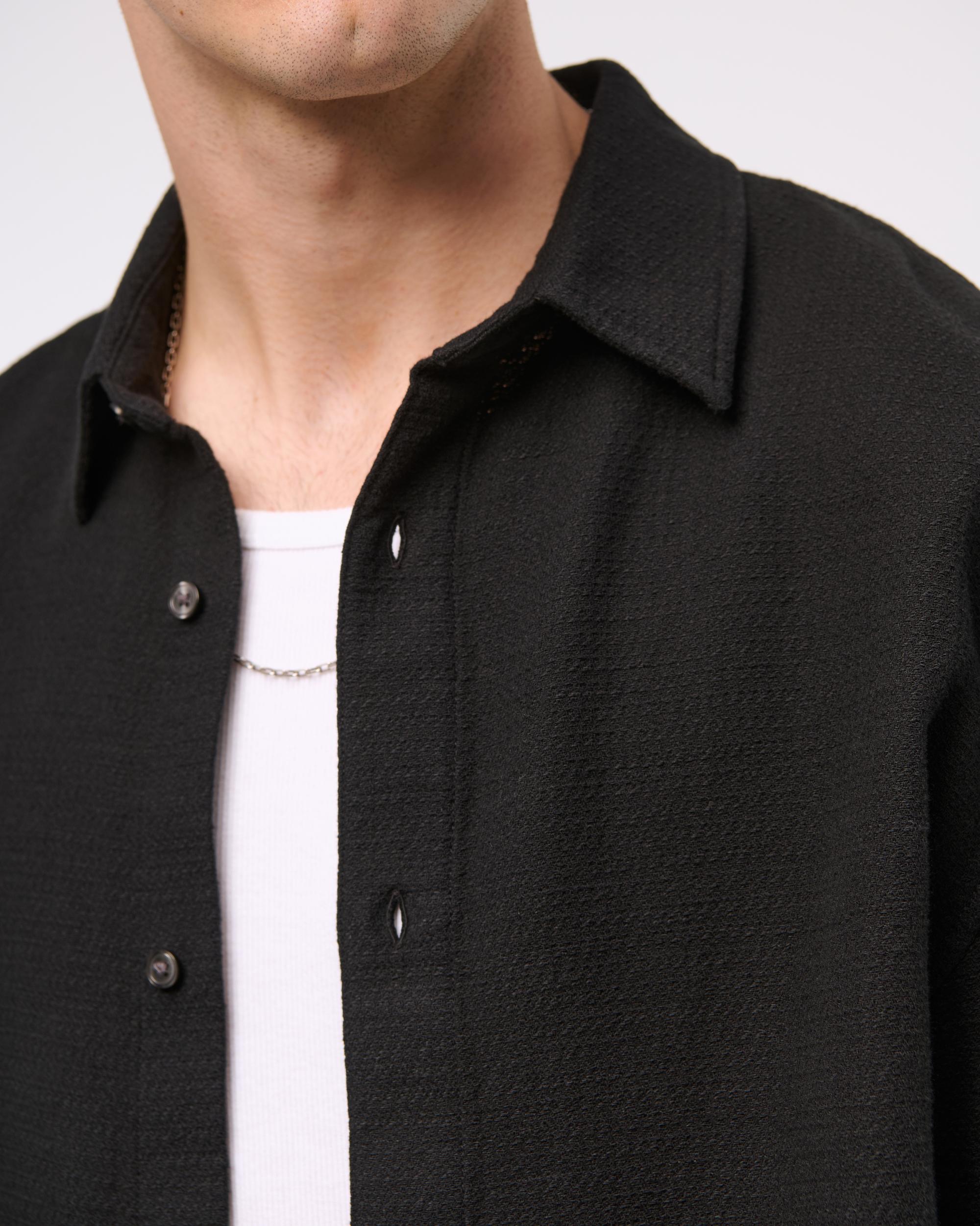 Cropped Slub Button-Up Shirt Product Image