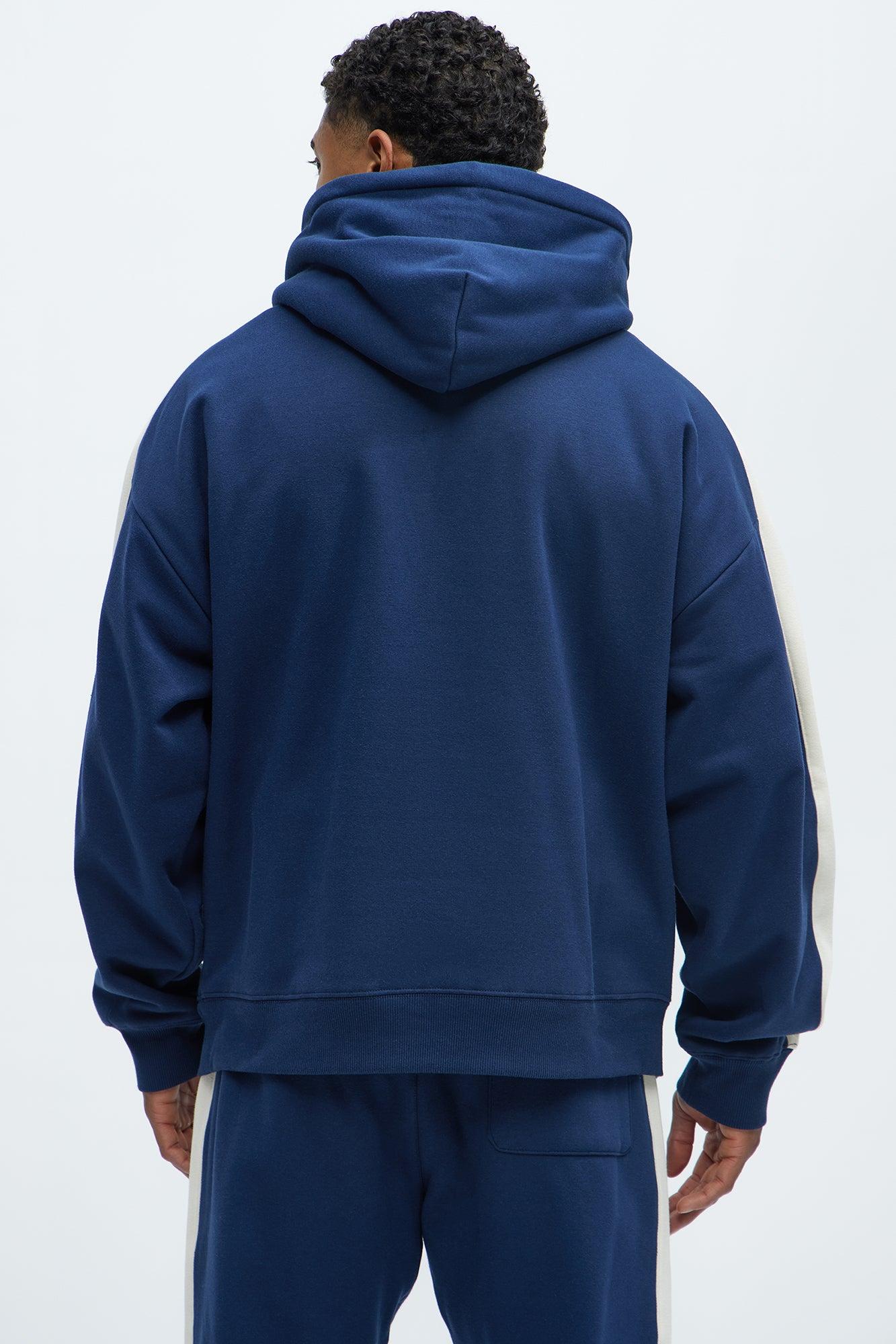 Tyson Heavyweight Oversized Striped Hoodie - Navy Product Image