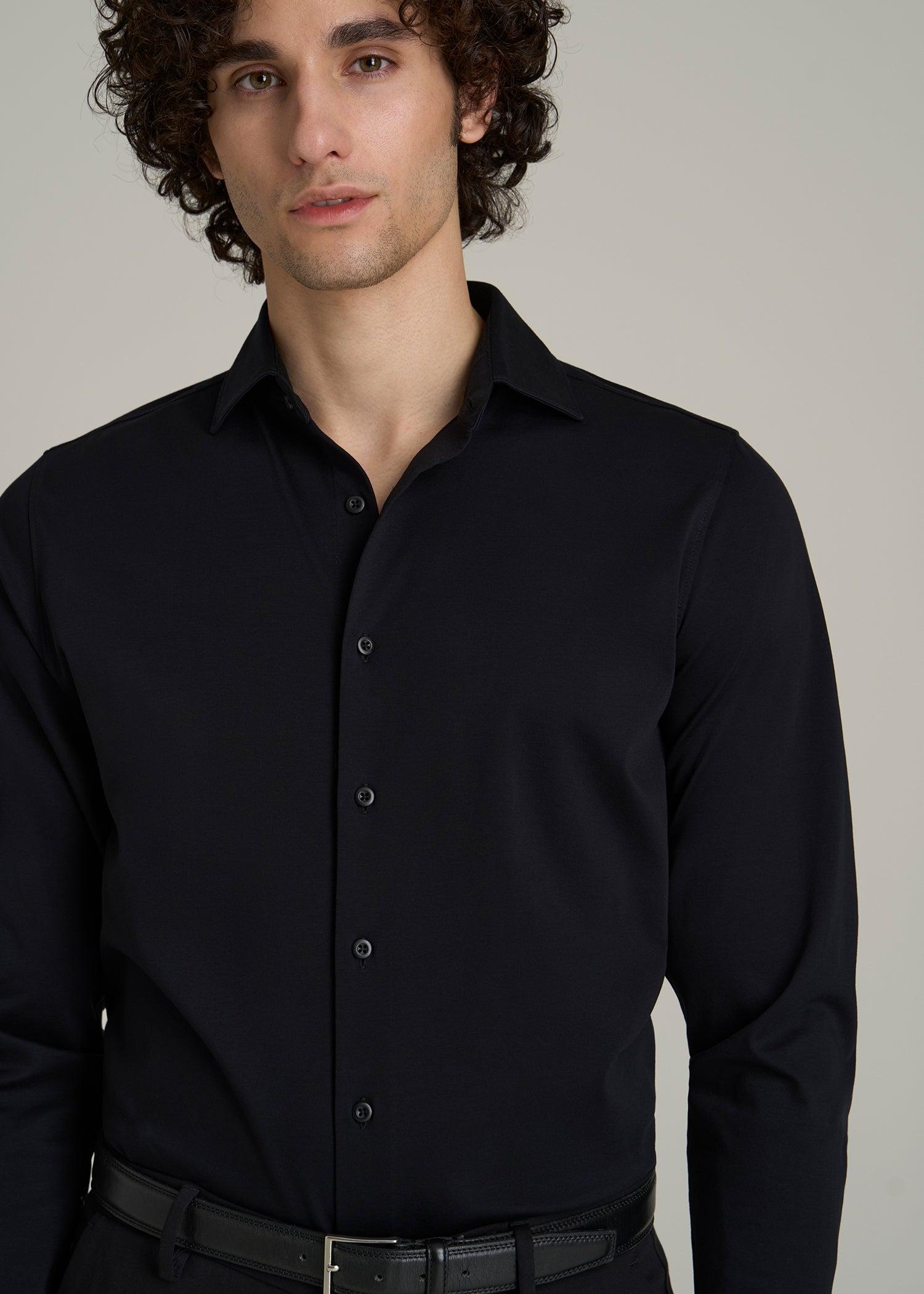Stretch Jersey Dress Shirt for Tall Men in Black Male Product Image