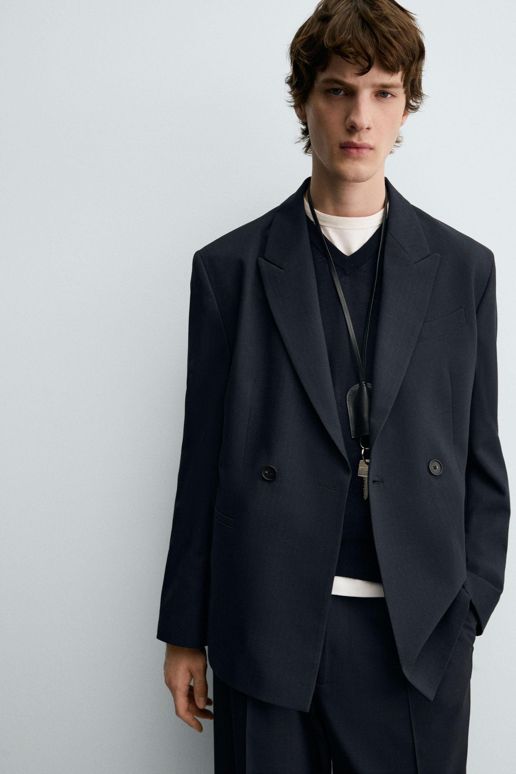 STRIPED DOUBLE BREASTED SUIT BLAZER Product Image