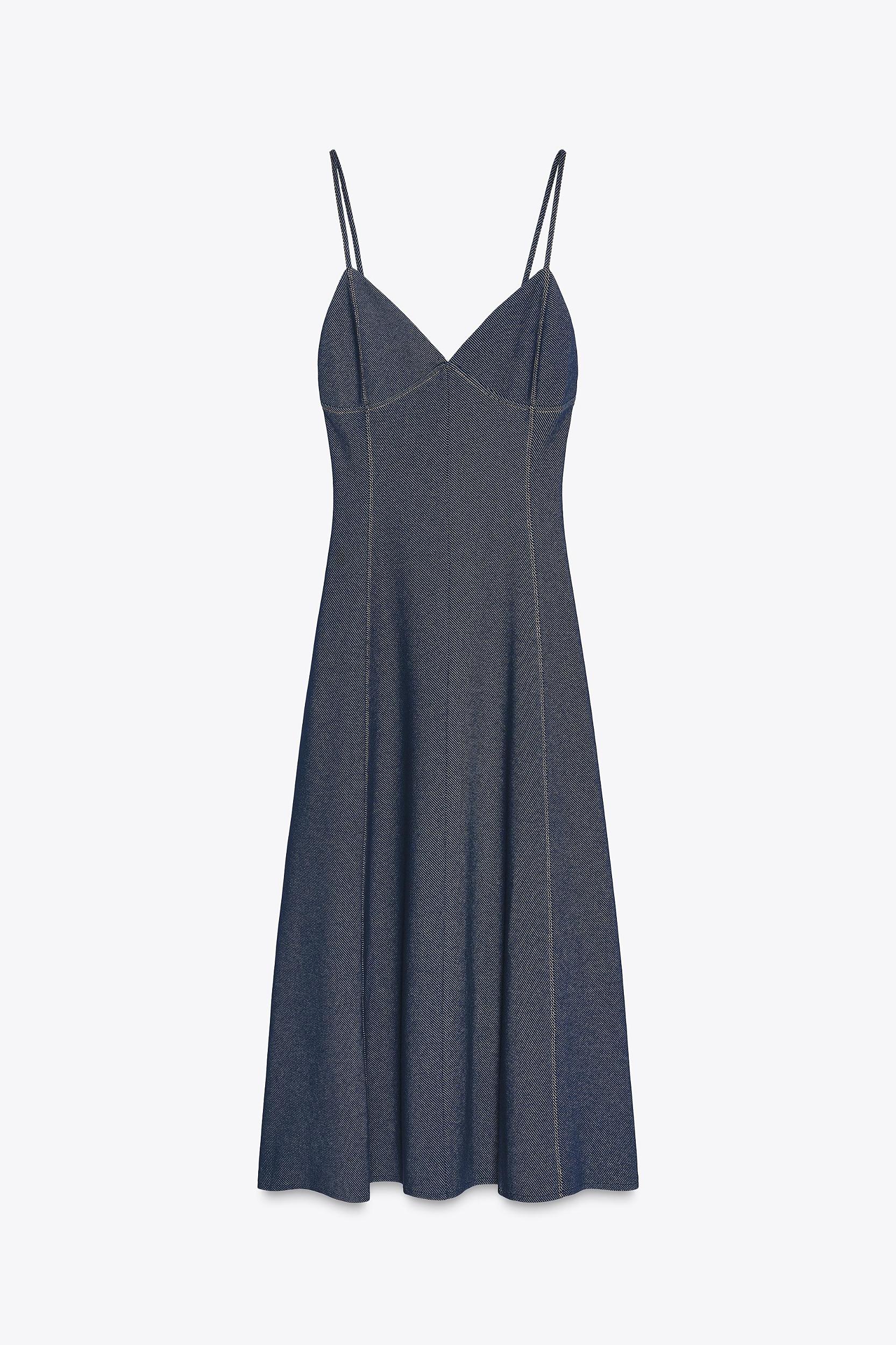 TOPSTITCHED TWILL MIDI DRESS Product Image