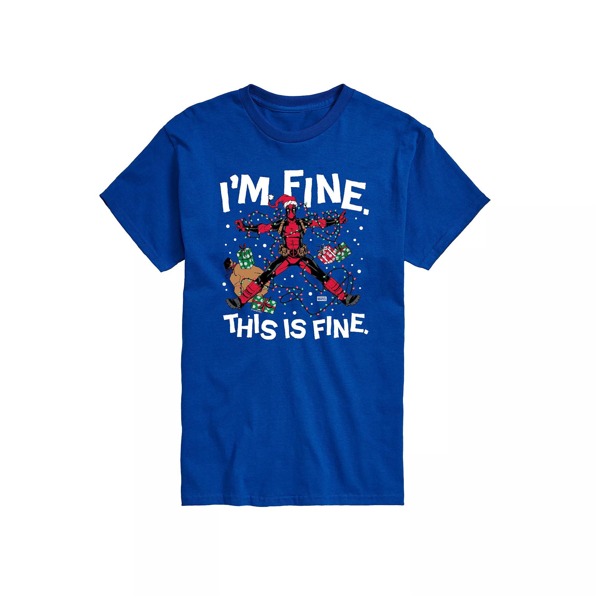 Big & Tall Marvel Deadpool I'm Fine This Is Fine Christmas Graphic Tee, Men's,  Product Image