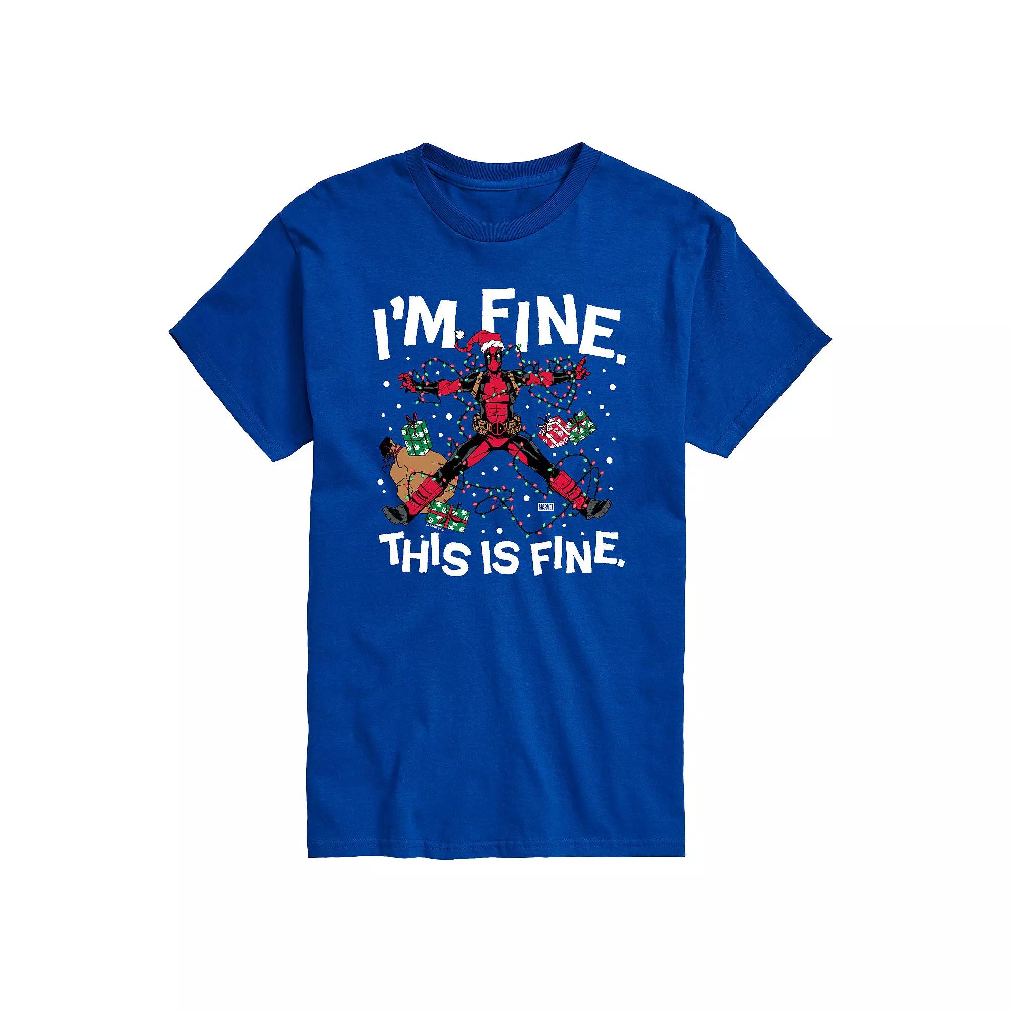 Big & Tall Marvel Deadpool I'm Fine This Is Fine Christmas Graphic Tee, Men's,  Product Image
