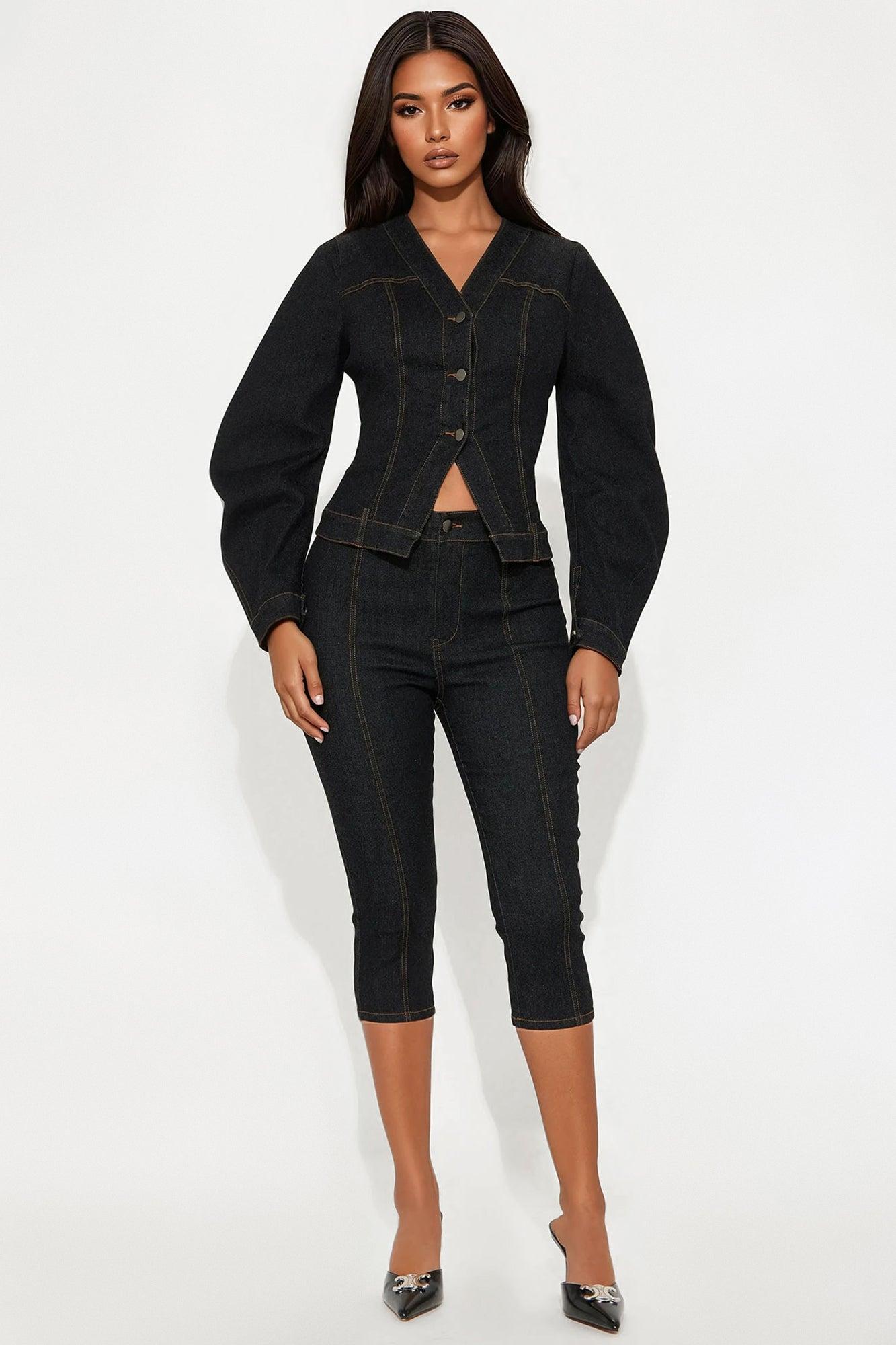 Evelyn Denim Capri Set - Dark Wash Female Product Image