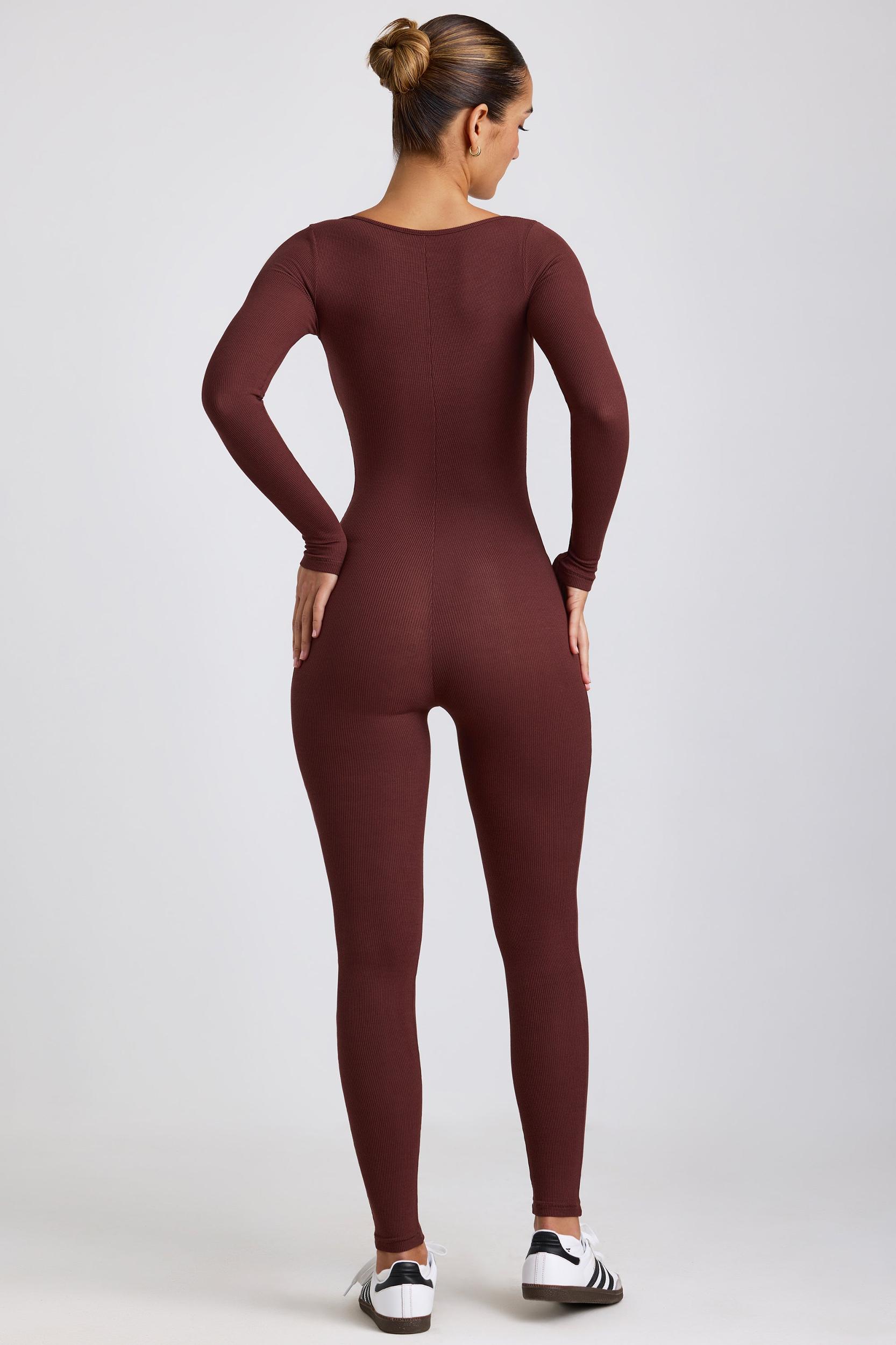 Ribbed Modal Long Sleeve Jumpsuit in Espresso Product Image