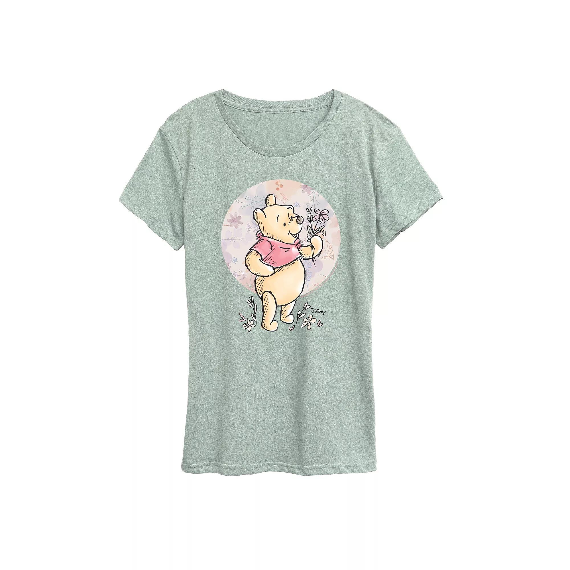 Disney's Winnie the Pooh Women's Floral Circle Pooh Graphic Tee,  Product Image