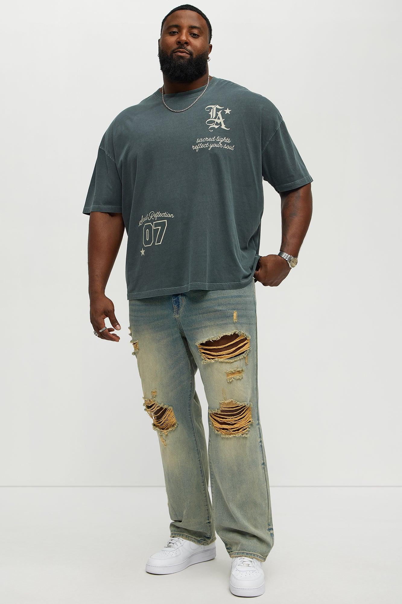 Get Down Distressed Straight Jeans - Vintage Blue Wash Product Image