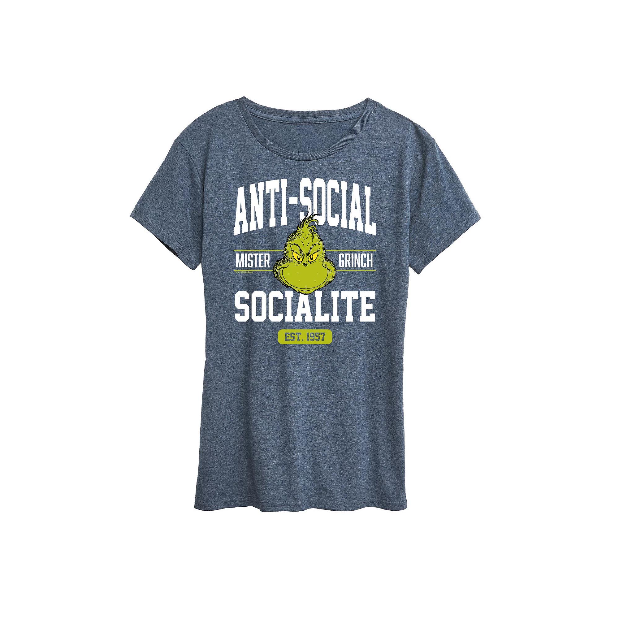 Women's Dr. Seuss The Grinch Anti Social Socialite Graphic Tee, Girl's,  Product Image