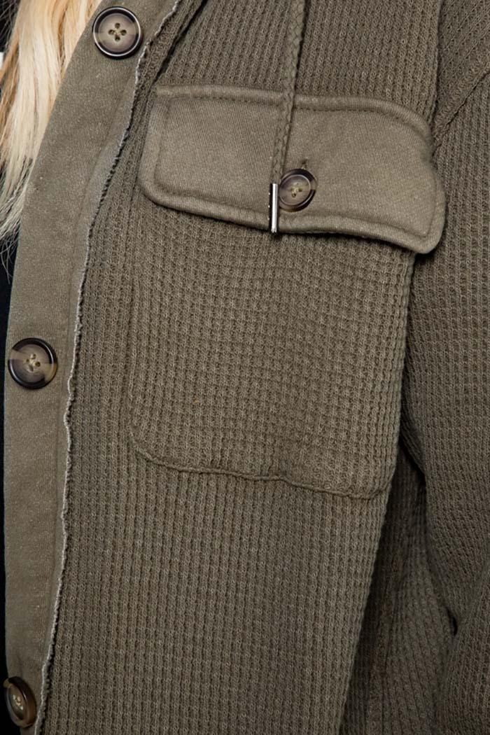 Heavy Waffle Knit Hoodie Shacket Product Image