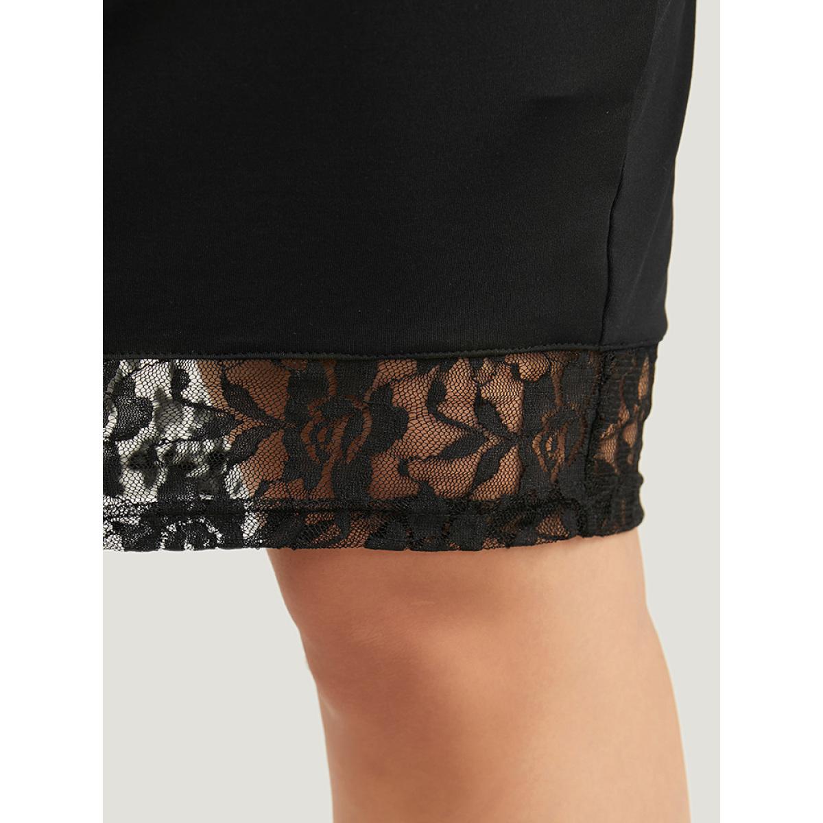 Plus Size Halloween Guipure Lace Zipper Fly Layered Dress Black Women Elegant See through V-neck Long Sleeve Curvy Knee Dress BloomChic 14-16/1X Product Image