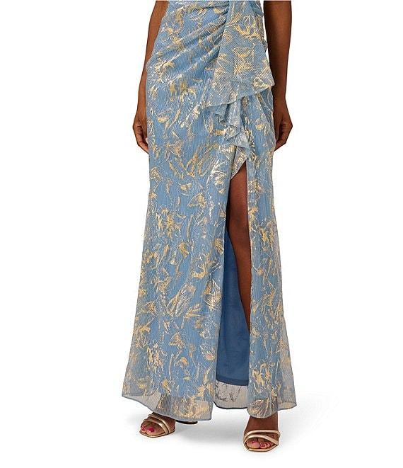 Adrianna Papell Metallic Crinkle Chiffon Halter Front Keyhole Column Gown Product Image