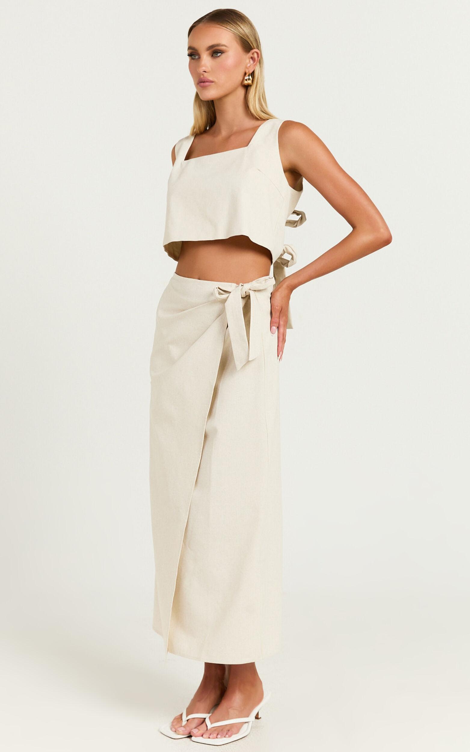 Genna Midi Skirt - Linen Look Wrap Skirt in Natural Product Image