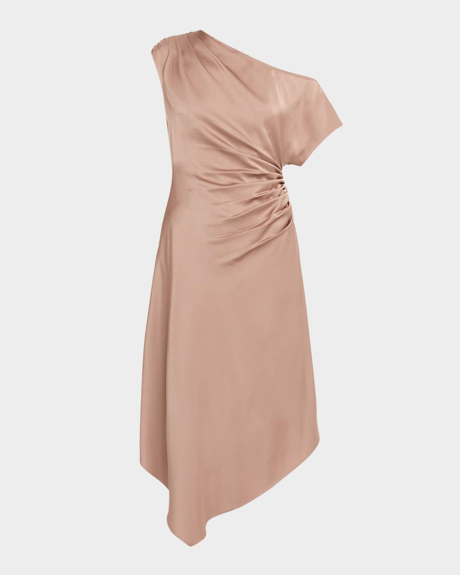 Draped One-Shoulder Crepe Back Satin Midi Dress Product Image