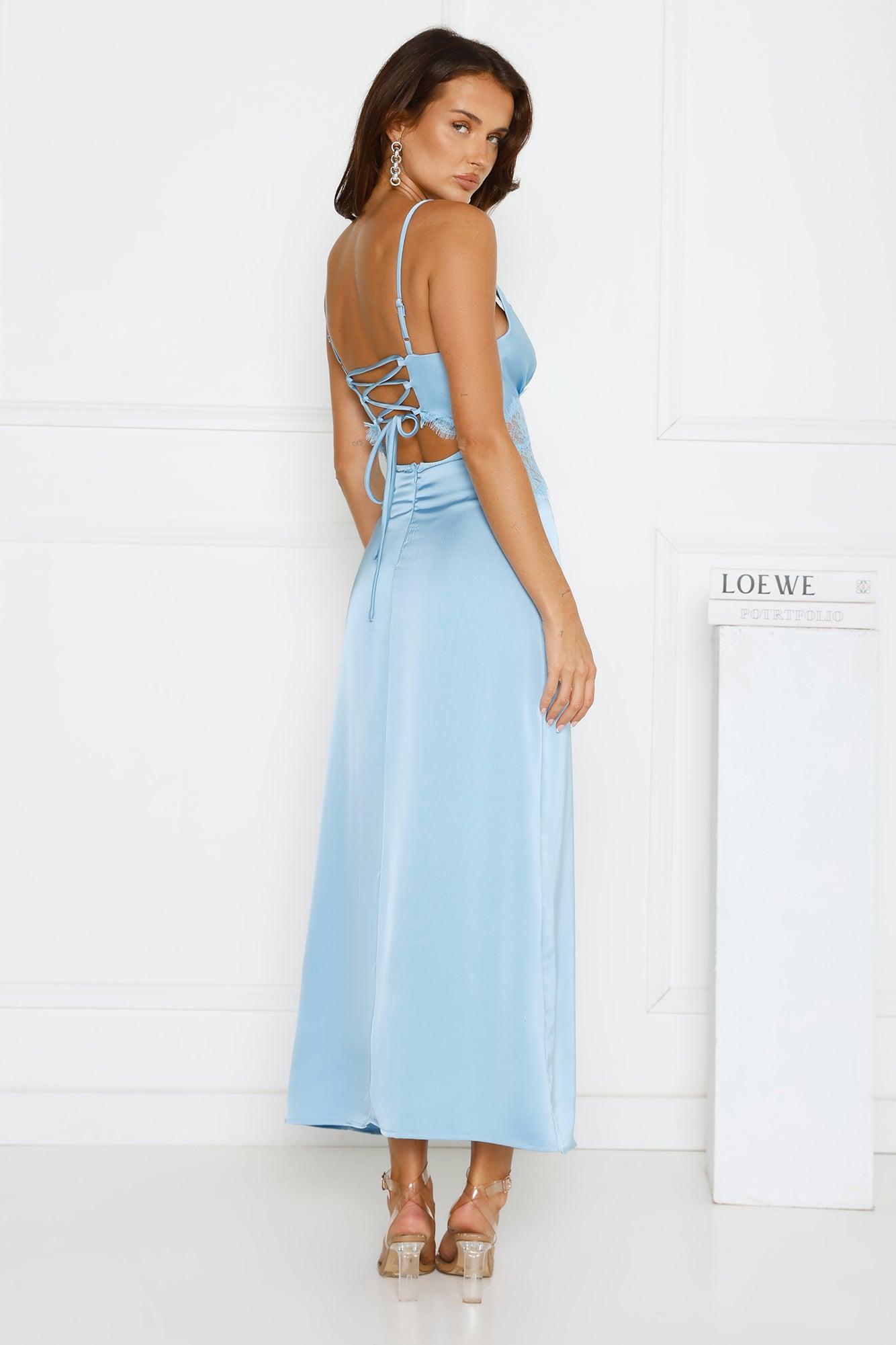 Softly In Season Satin Maxi Dress Blue Product Image
