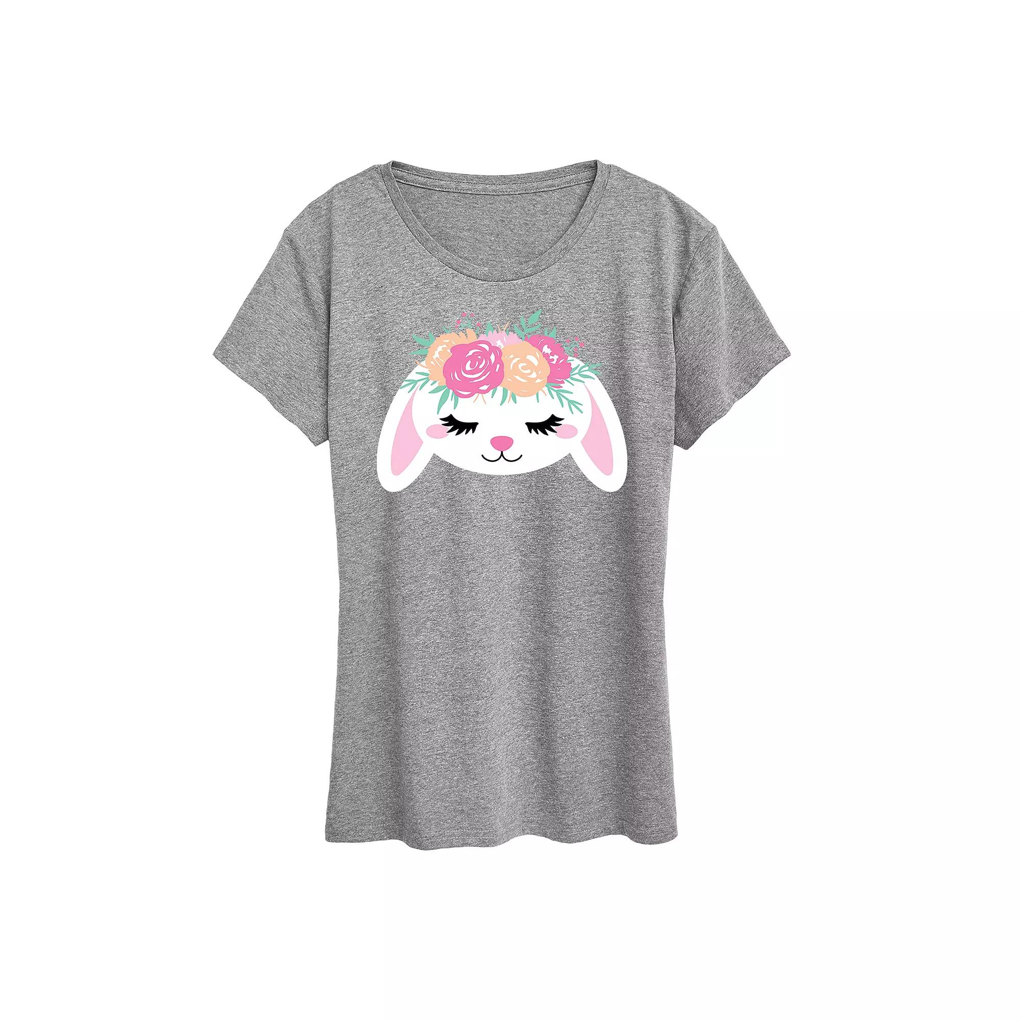 Women's Bunny Face With Flower Crown Graphic Tee,  Product Image