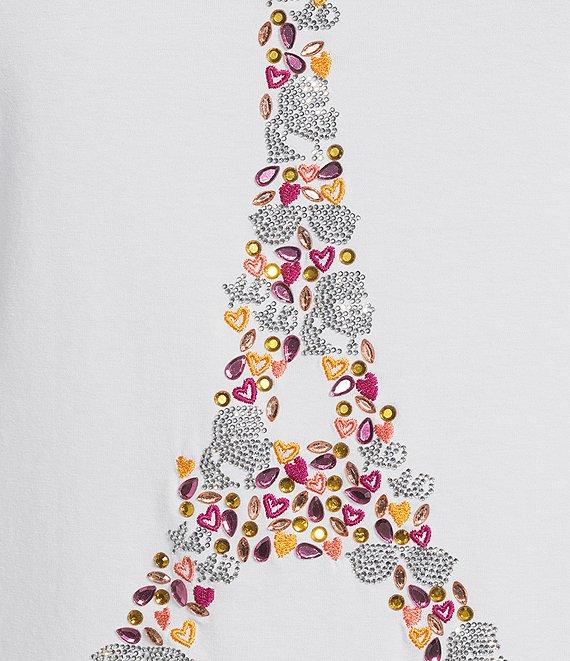 KARL LAGERFELD PARIS Knit Jersey Crew Neck Short Sleeve Embellished Eiffel Tower Tee Product Image