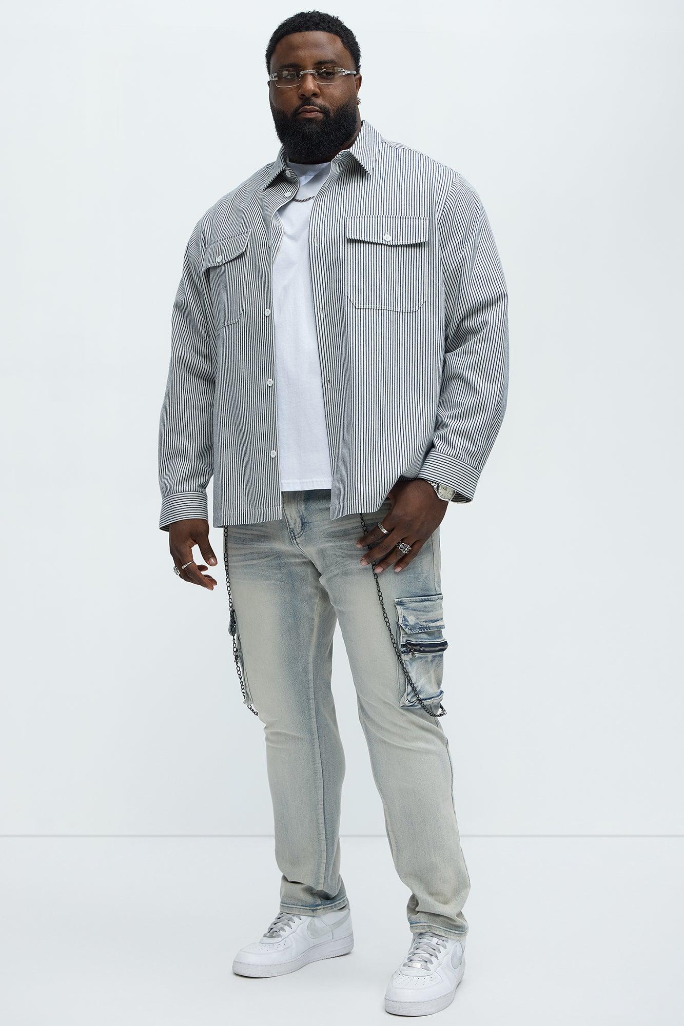 Down To It Cargo With Chain Stacked Skinny Jeans - Light Wash Product Image