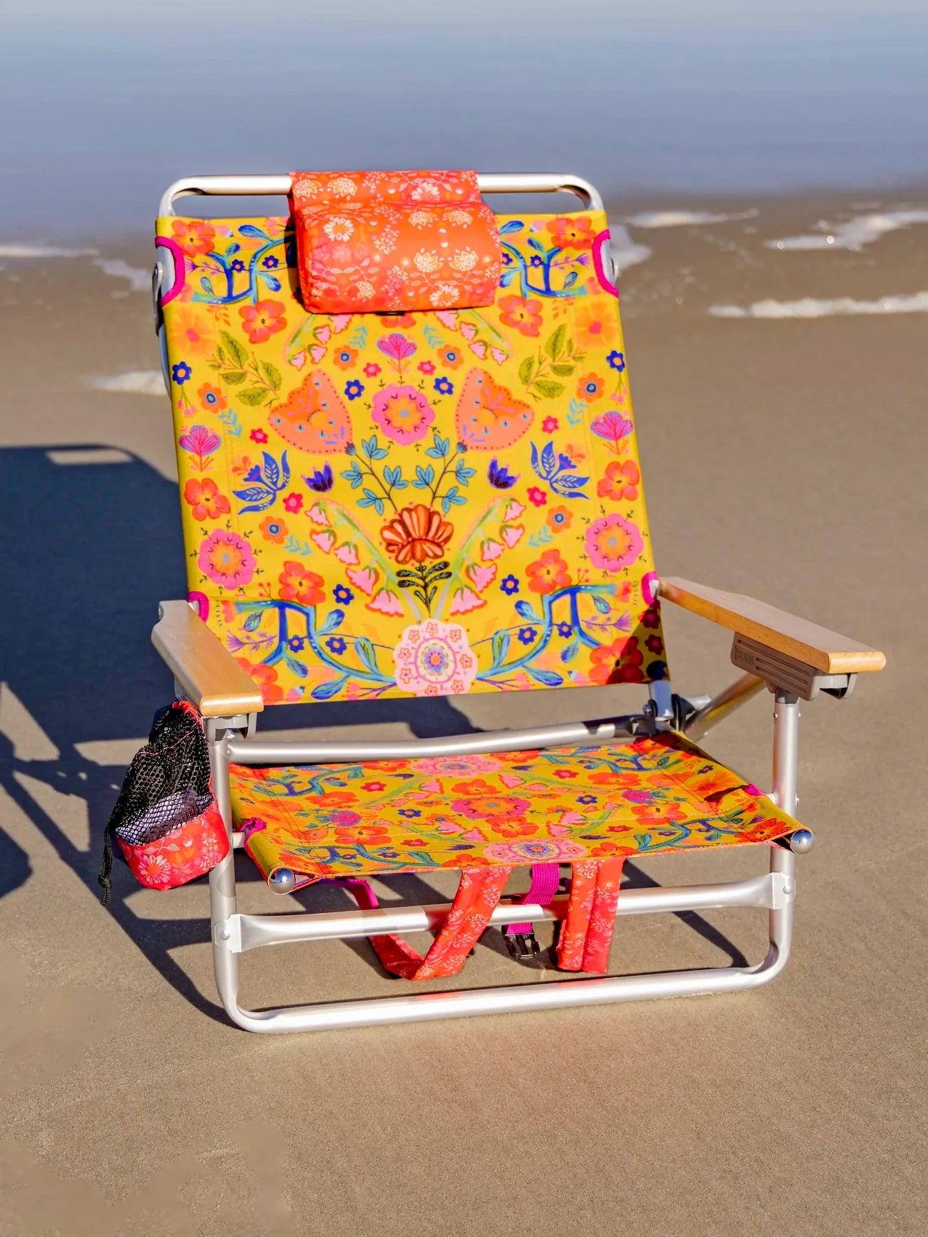 Backpack Beach Chair - Chartreuse Folk Flower Product Image