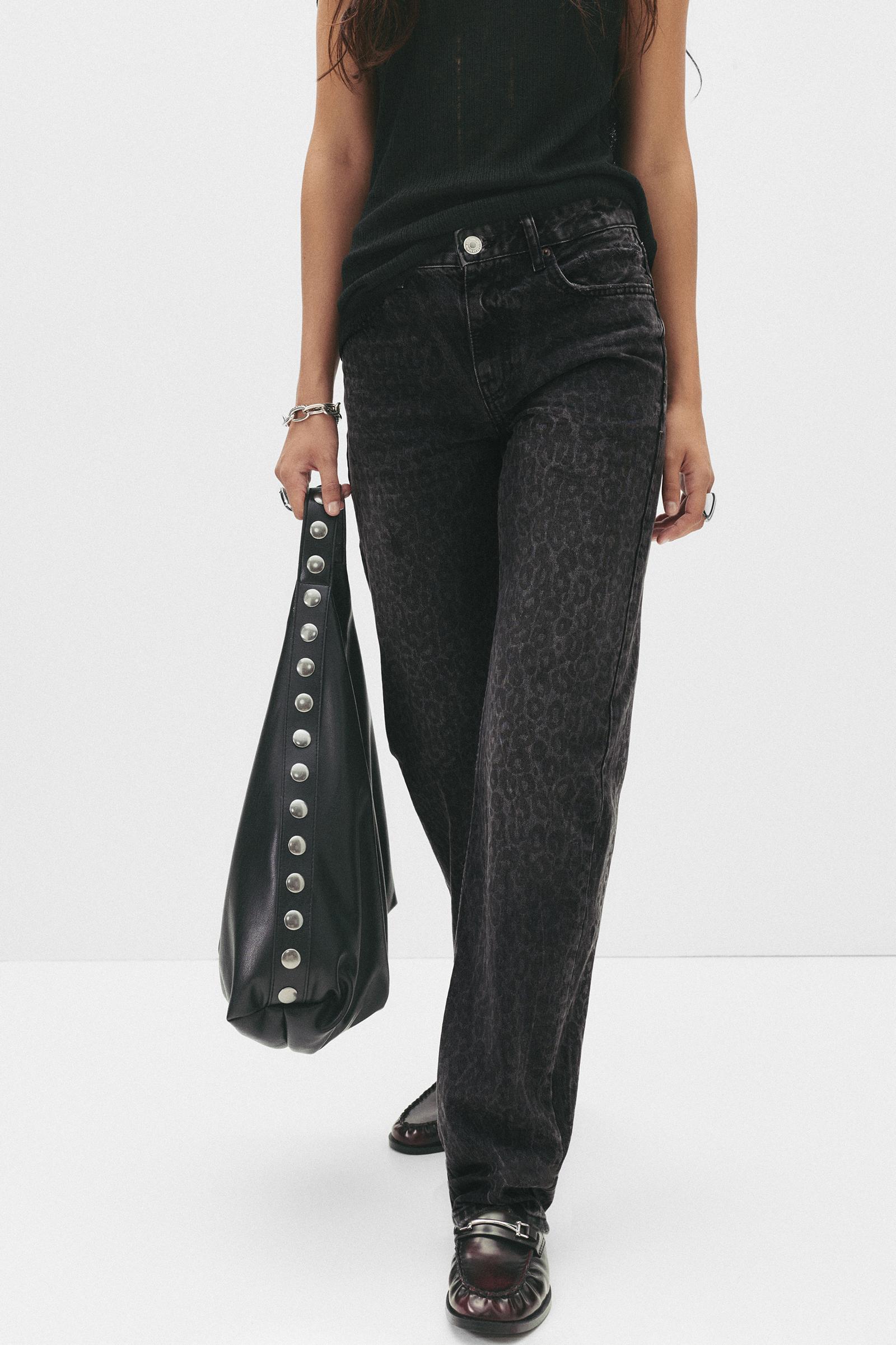 Straight-leg leopard print jeans Product Image