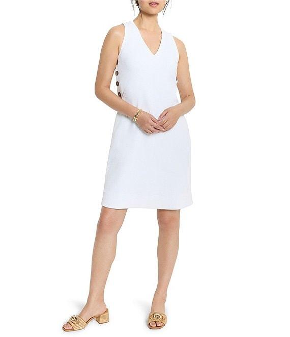 NIC + ZOE Textured Knit V-Neck Sleeveless Button Side Dress Product Image