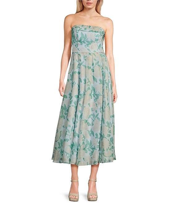 B. Darlin Printed Organza Strapless Sweetheart Neck A-Line Dress Product Image