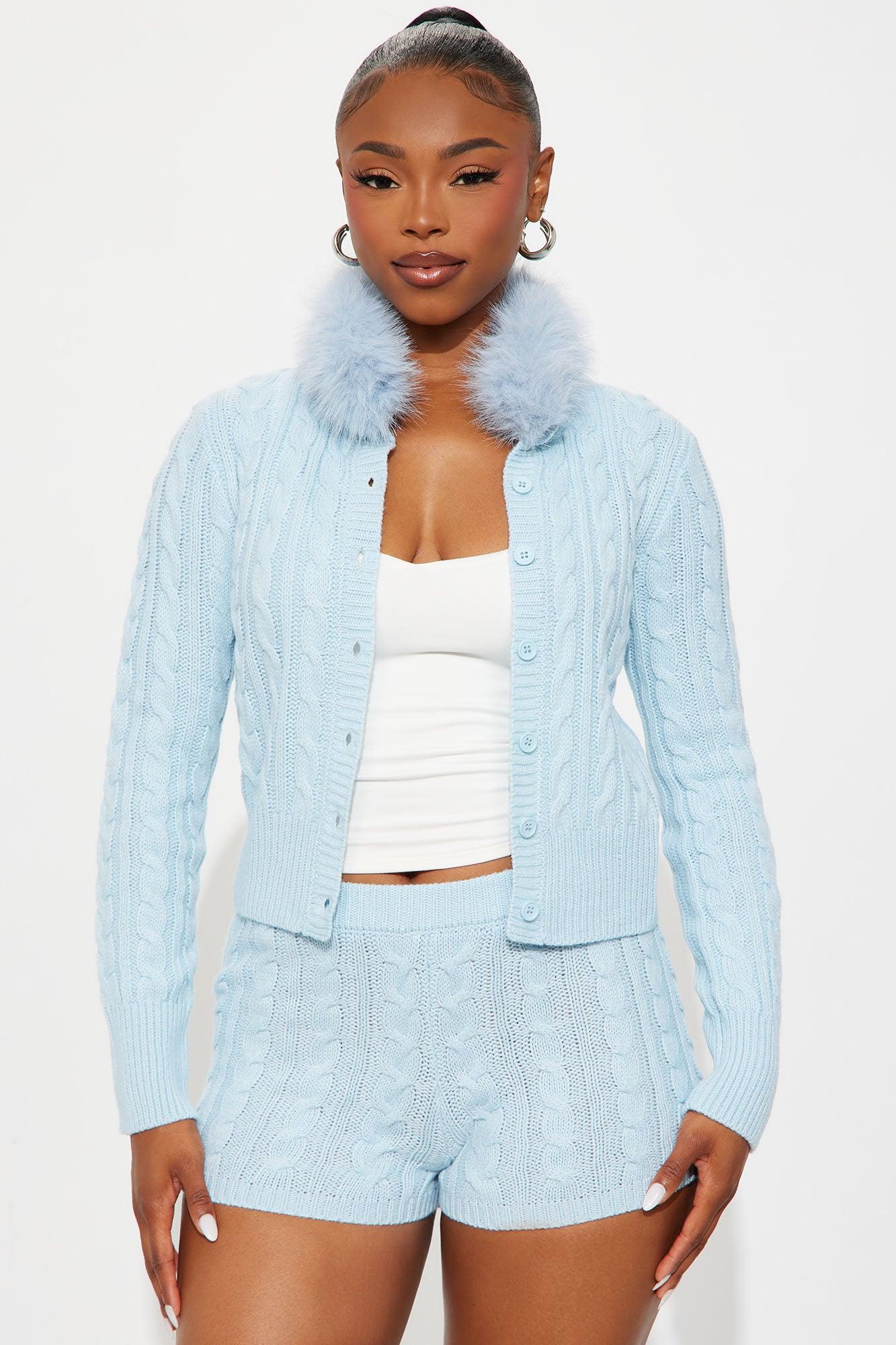 Cuddle Up Cardigan Sweater And Short Set - Light Blue Female Product Image
