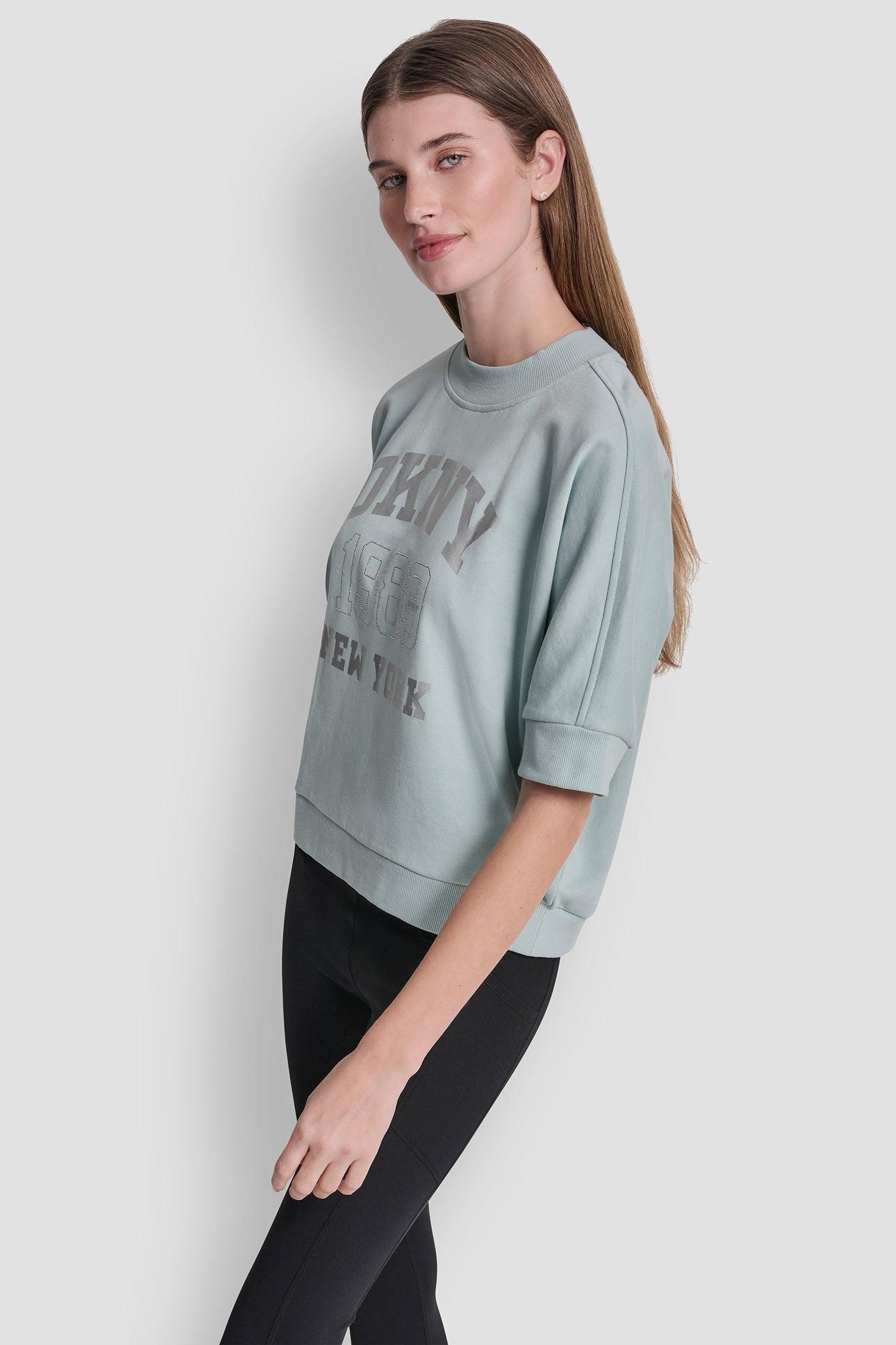 COTTON-BLEND TERRY SHORT SLEEVE LOGO HIGH-LOW TEE Product Image