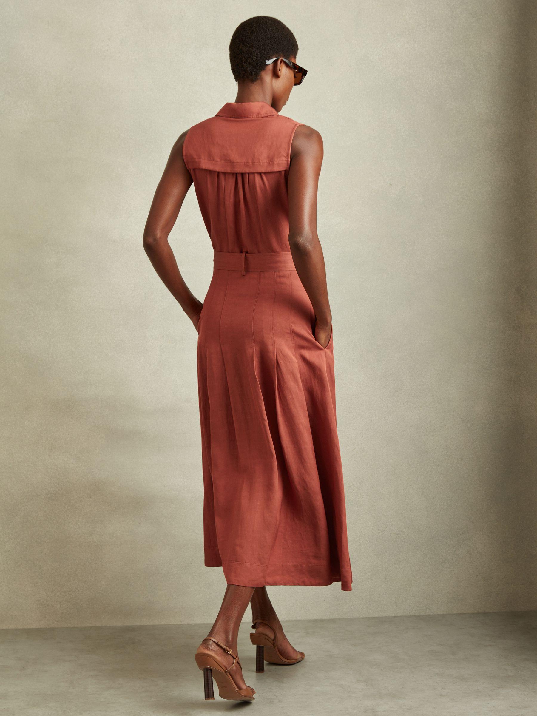 Heidi Rust Viscose-Linen Belted Midi Dress Product Image