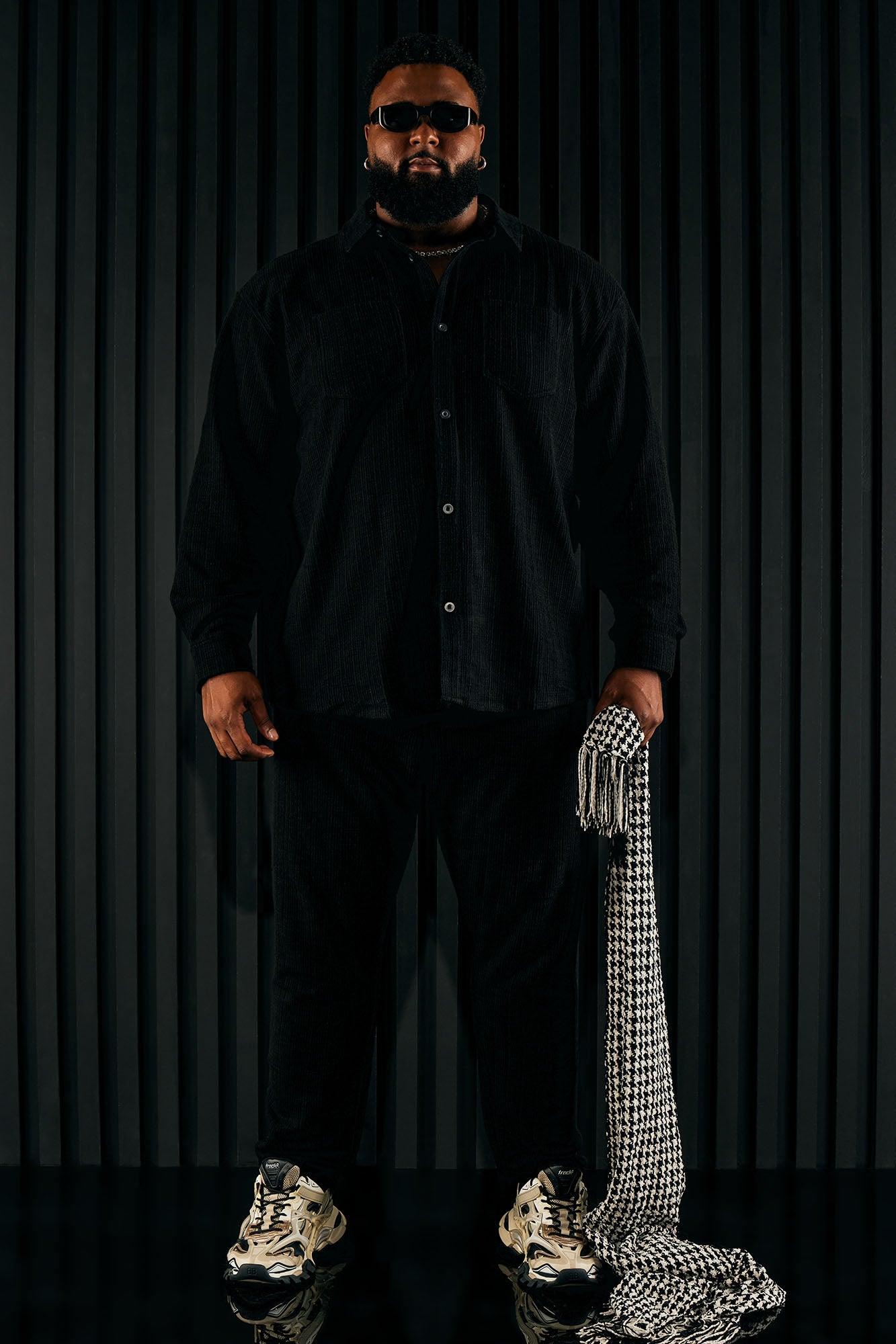 Dean Textured Long Sleeve Button Up Shirt - Black Product Image