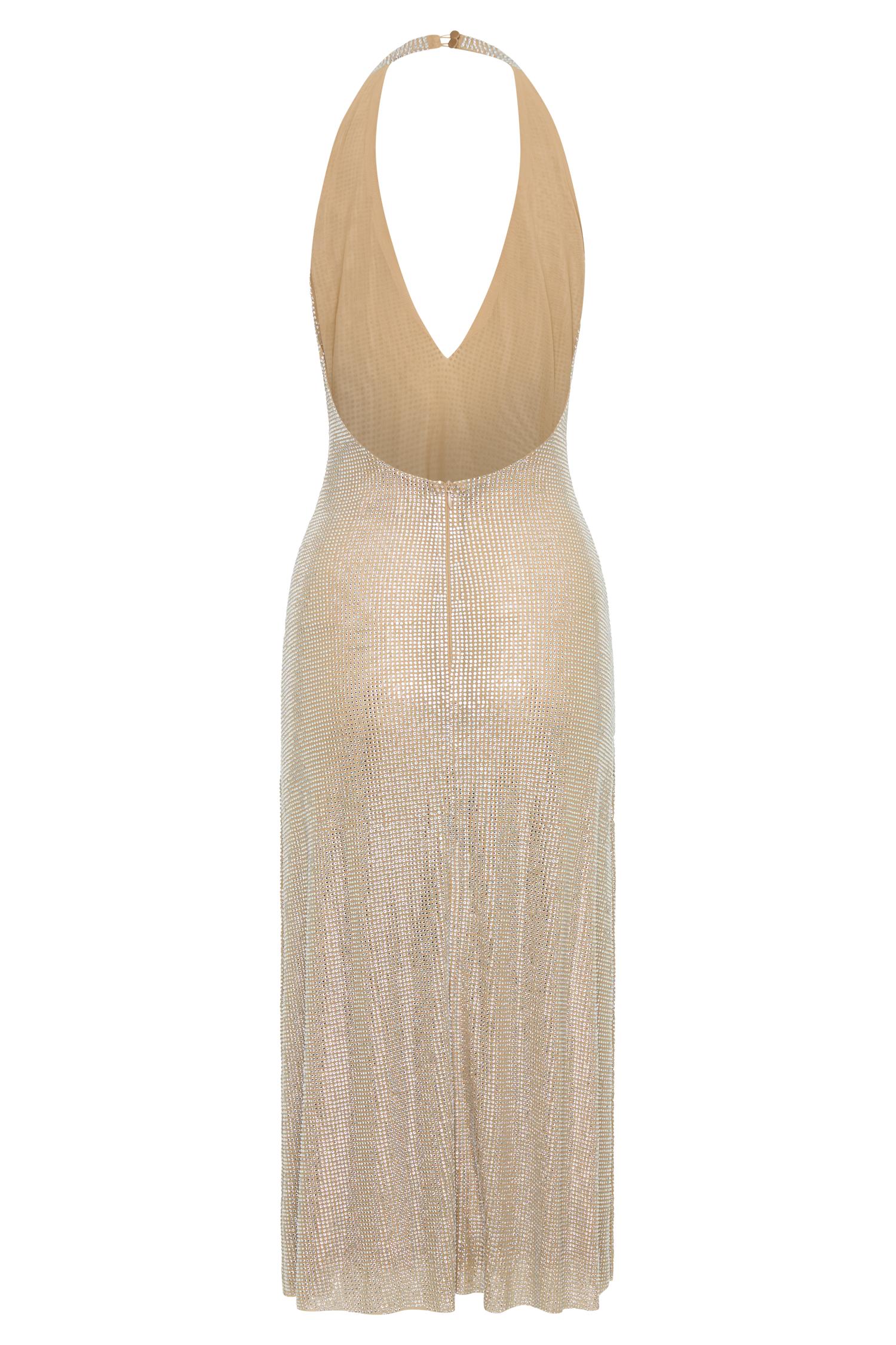 Genie Diamante Halter Midi Dress - Nude Product Image