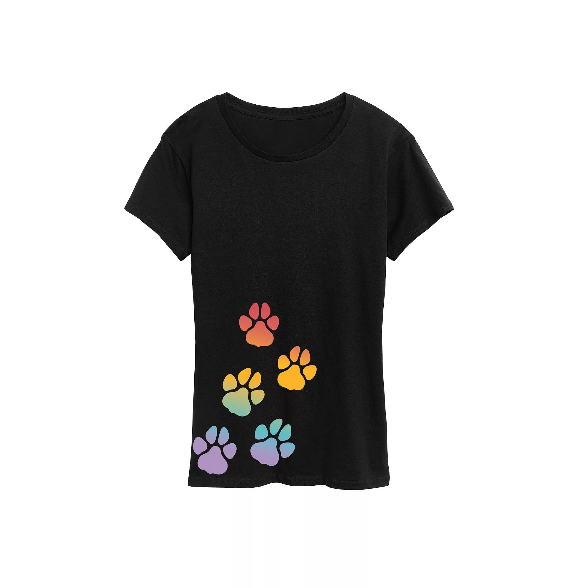 Plus Rainbow Paw Prints Graphic Tee, Women's,  Product Image